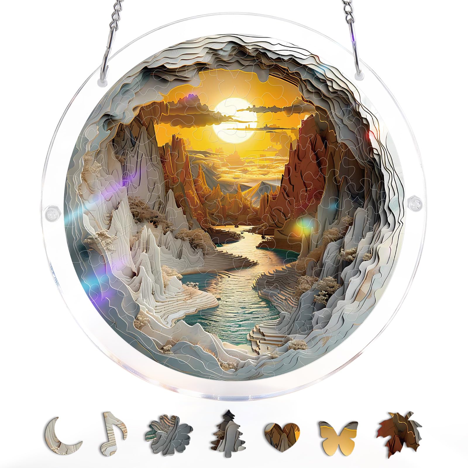 Blumuze Acrylic Puzzle for Adult Window Hanging,Acrylic Suncatcher Wall Hanging,Sun Catcher Stained Glass Acrylic Puzzle Decoration Birthday Gift for Women Men (Sunset Canyon, 8.2 in)