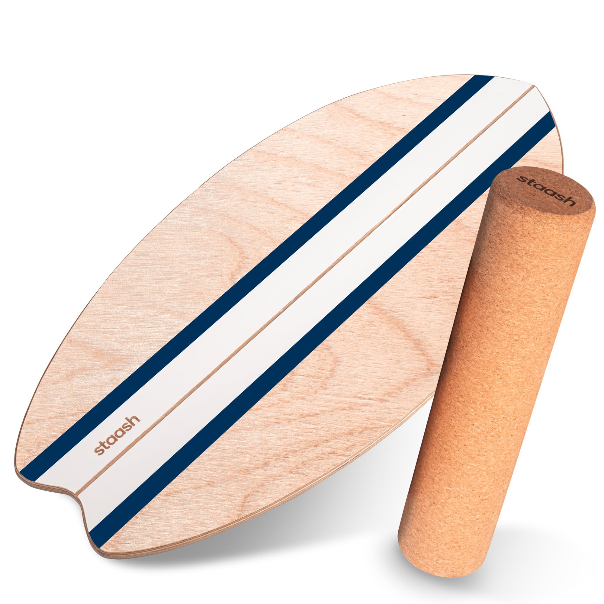 STAASH® Balance Board Holz – Pro Gleichgewichtstrainer inkl. Schutzmatte, Rolle, Halbkugel & Korkball + Videokurs – Indoor-Surfen & Stabilitätstraining
