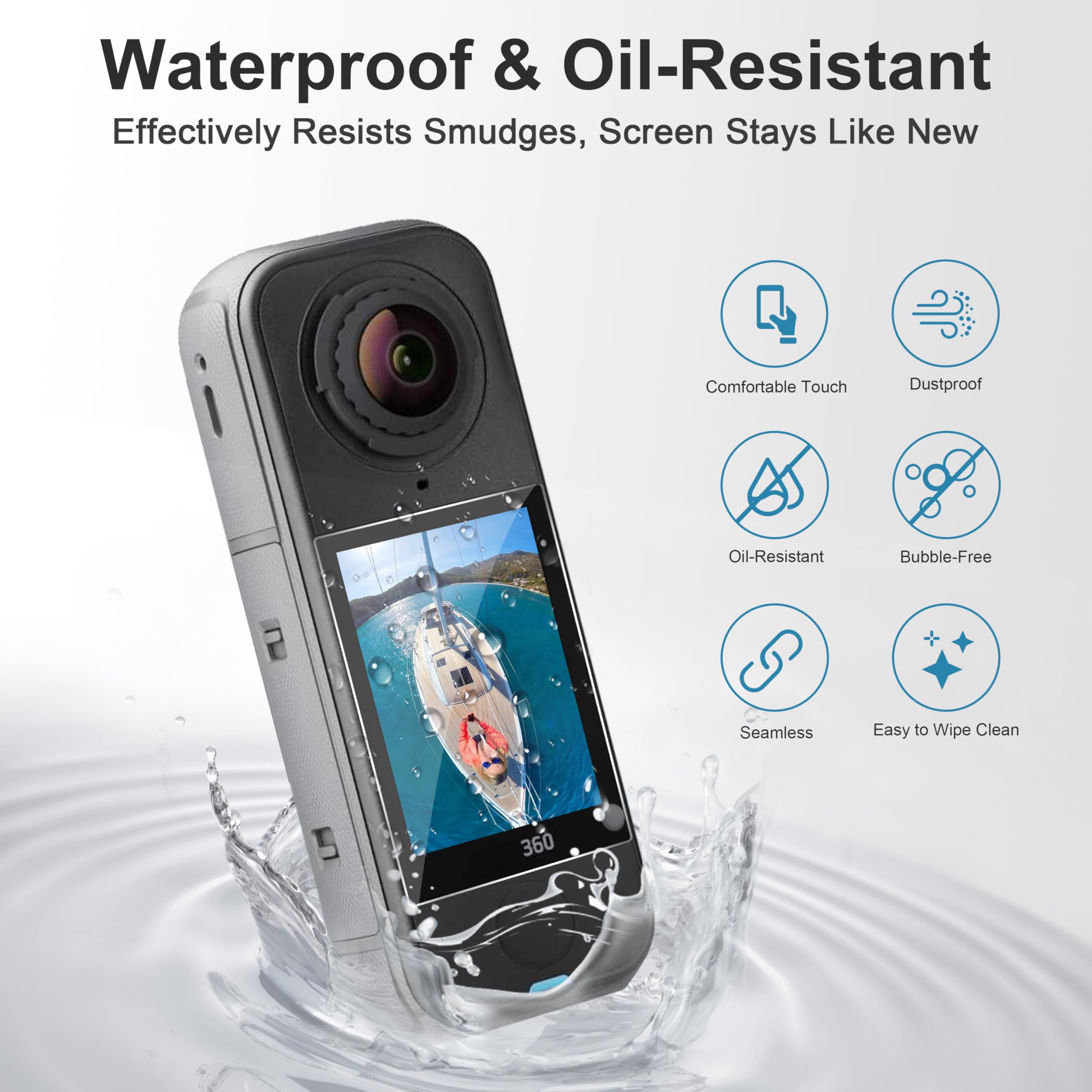 FiTSTILL Set di protezione in silicone per INSTA 360 X4, 2 pellicole protettive in vetro temperato otticamente + custodia protettiva + copertura lente + base di supporto x4 accessori di protezione