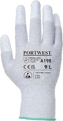 Miniatura 3 de Portwest A198 Antistatic PU Fingertip Guante Gris, XXL, Gris