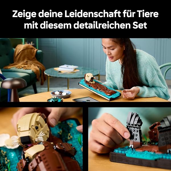 LEGO Ideas Schwimmende Otter - Modellbau für Erwachsene - 3D Puzzle mit Seeotter Figuren (Mutter & Jungtier) - DIY Deko für Regal oder Wohnraum - Geschenkidee für Kunst- & Bastelfans - 21366 - 3