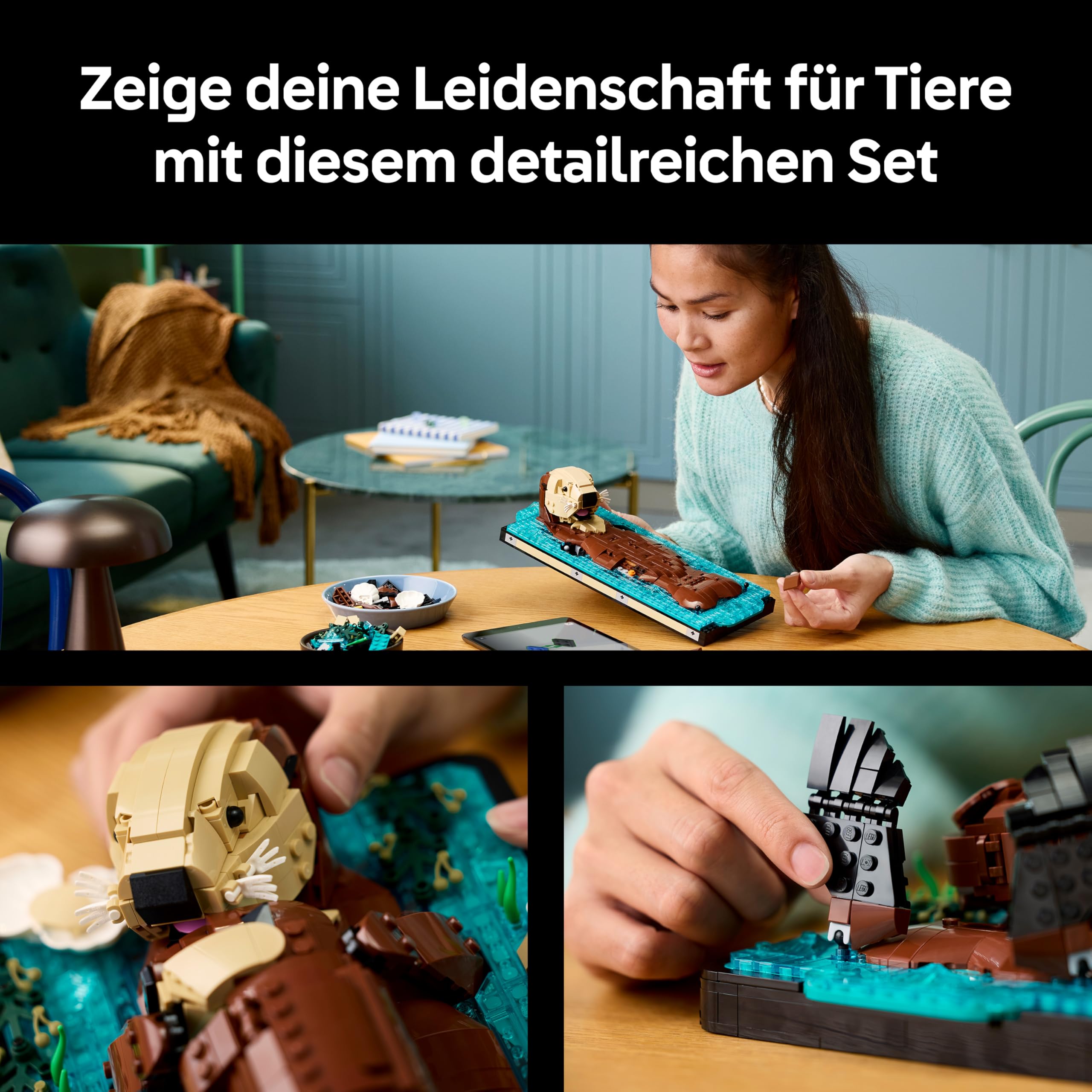 LEGO Ideas Schwimmende Otter - Modellbau für Erwachsene - 3D Puzzle mit Seeotter Figuren (Mutter & Jungtier) - DIY Deko für Regal oder Wohnraum - Geschenkidee für Kunst- & Bastelfans - 21366