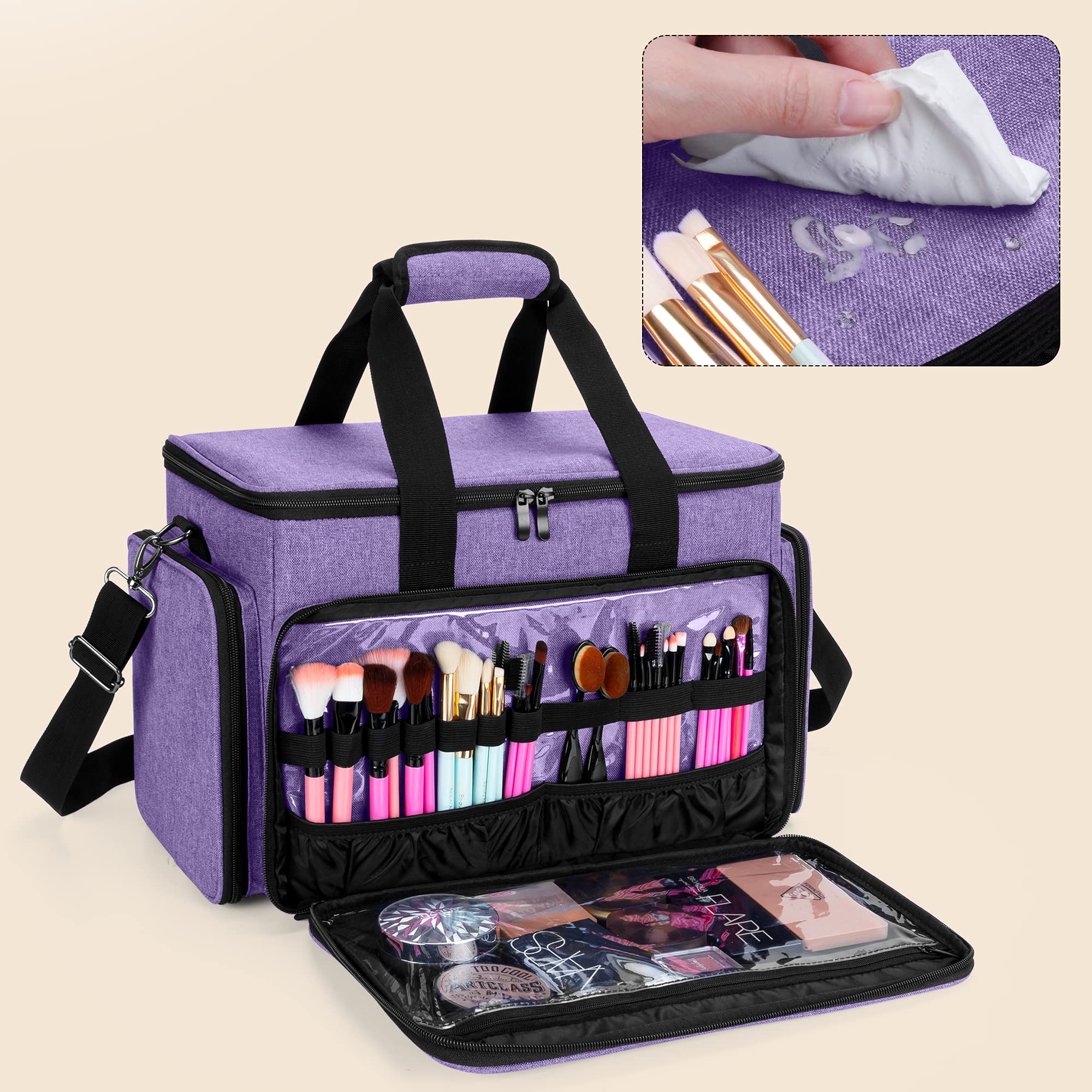BAFASO Grand Trousse de Maquillage, Sac à Cosmétiques avec Diviseurs,Violet
