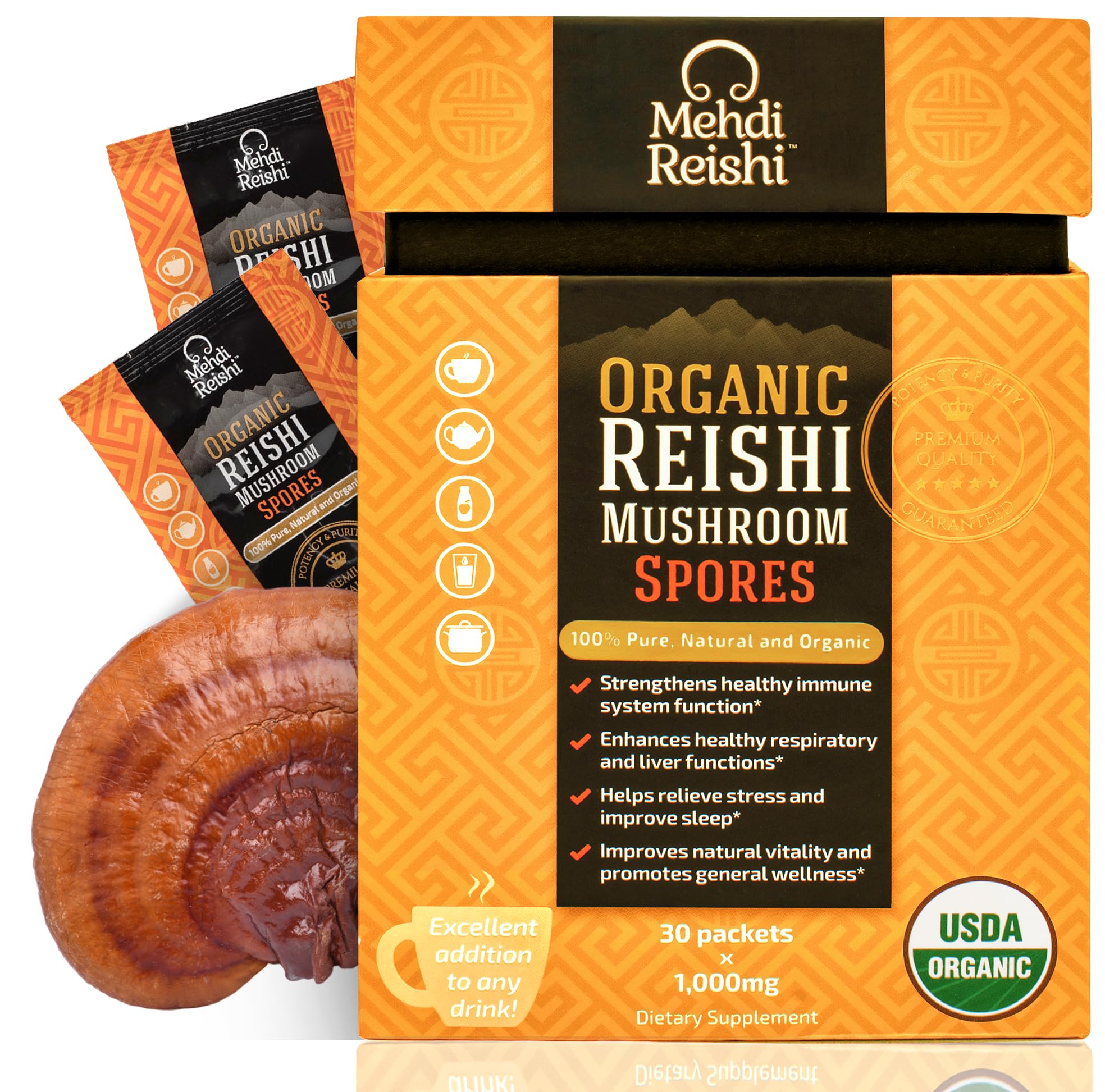 Organic Reishi Mushroom Spores Powder 30 Servings - 100% Pure, Premium and Organic Spores-Ganoderma Lucidum, Lingzhi - High Potency Triterpenes (30 Grams)