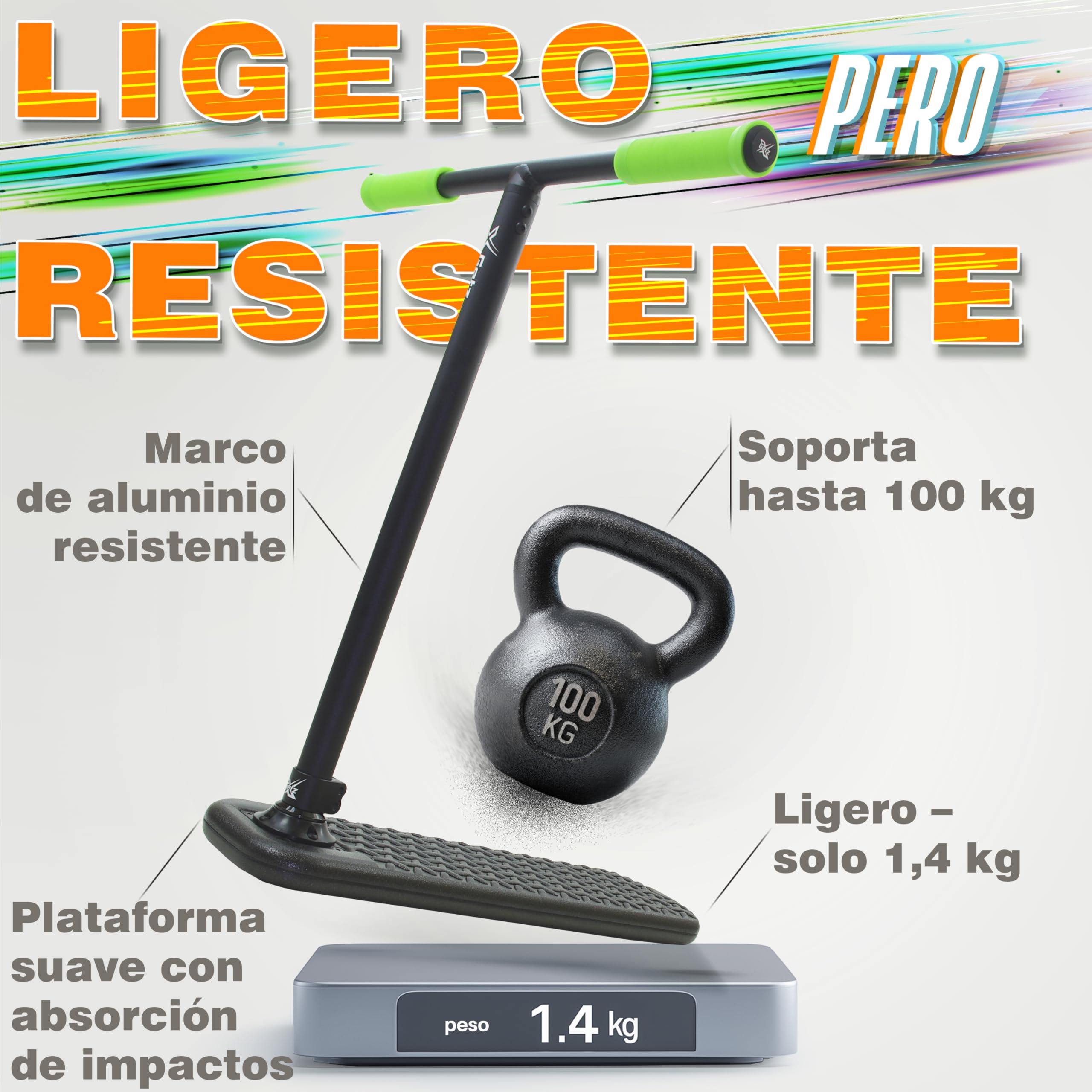 Patinete Trampolín sin Ruedas – Scooter de Trucos/Freestyle para Niños y Adolescentes – Altura Ajustable – Ultraligero – para Interior y Exterior – Desde 8 Años