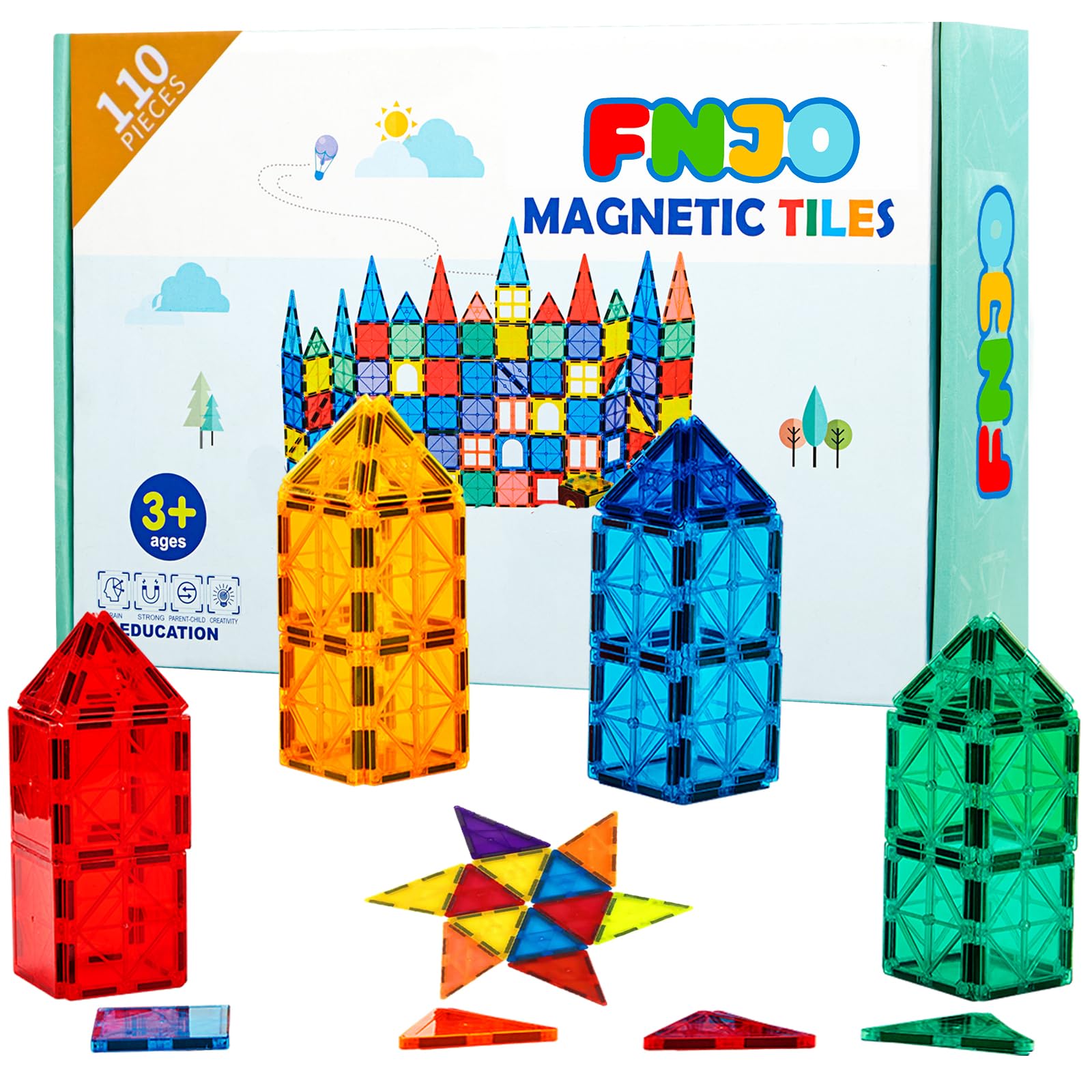 Magntic Tiles, 110PCS Magnet Building Set, Magnetic Building Blocks,Construction STEM Toys for Kids , Gift for Boys Girls