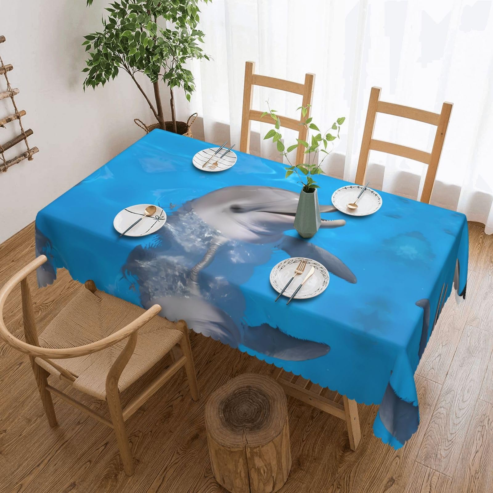 MROWYC Dolphin with a Smile Printed tablecloths are suitable for hotels, picnics, and parties, and can effectively protect the tabletop