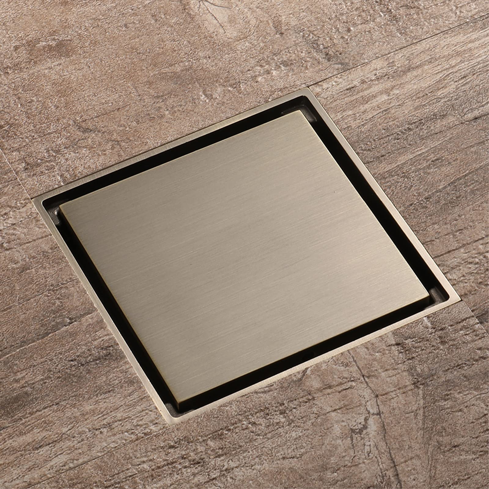 Desagüe de Suelo de Ducha de 100 x 100 mm, Cuadrado, Invisible, con Insertos de baldosas extraíbles en la Cubierta de la Rejilla, desagüe de Suelo de latón, Cobre Antiguo