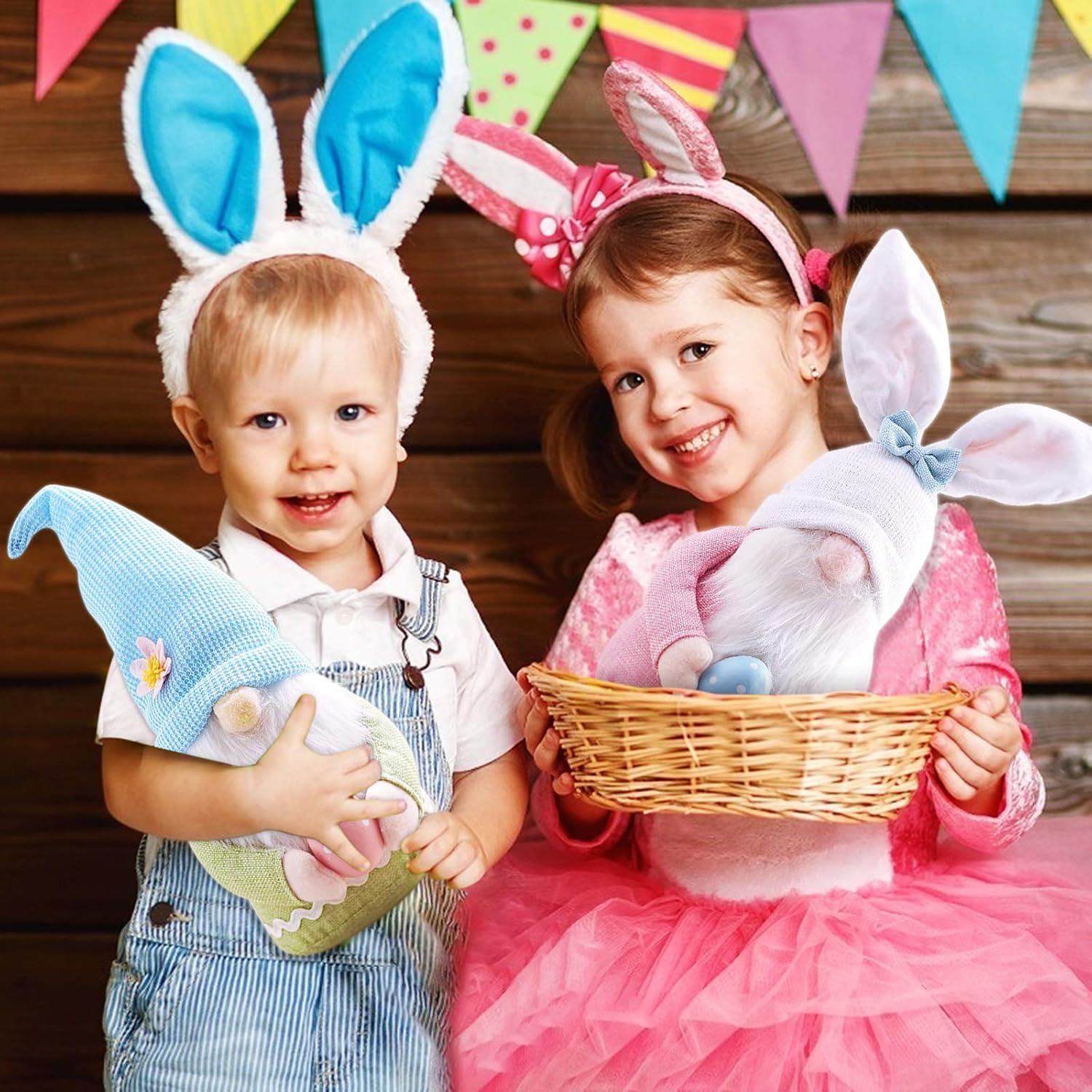 2pc Plush Easter Gnome with Easter Egg - Easter Bunny Gnomes Decor Girl Room Decor Gifts, Nordic Swedish Nisse Scandinavian Tomte Gnome, Indoor Spring Decor - Rabbit Ears (a)