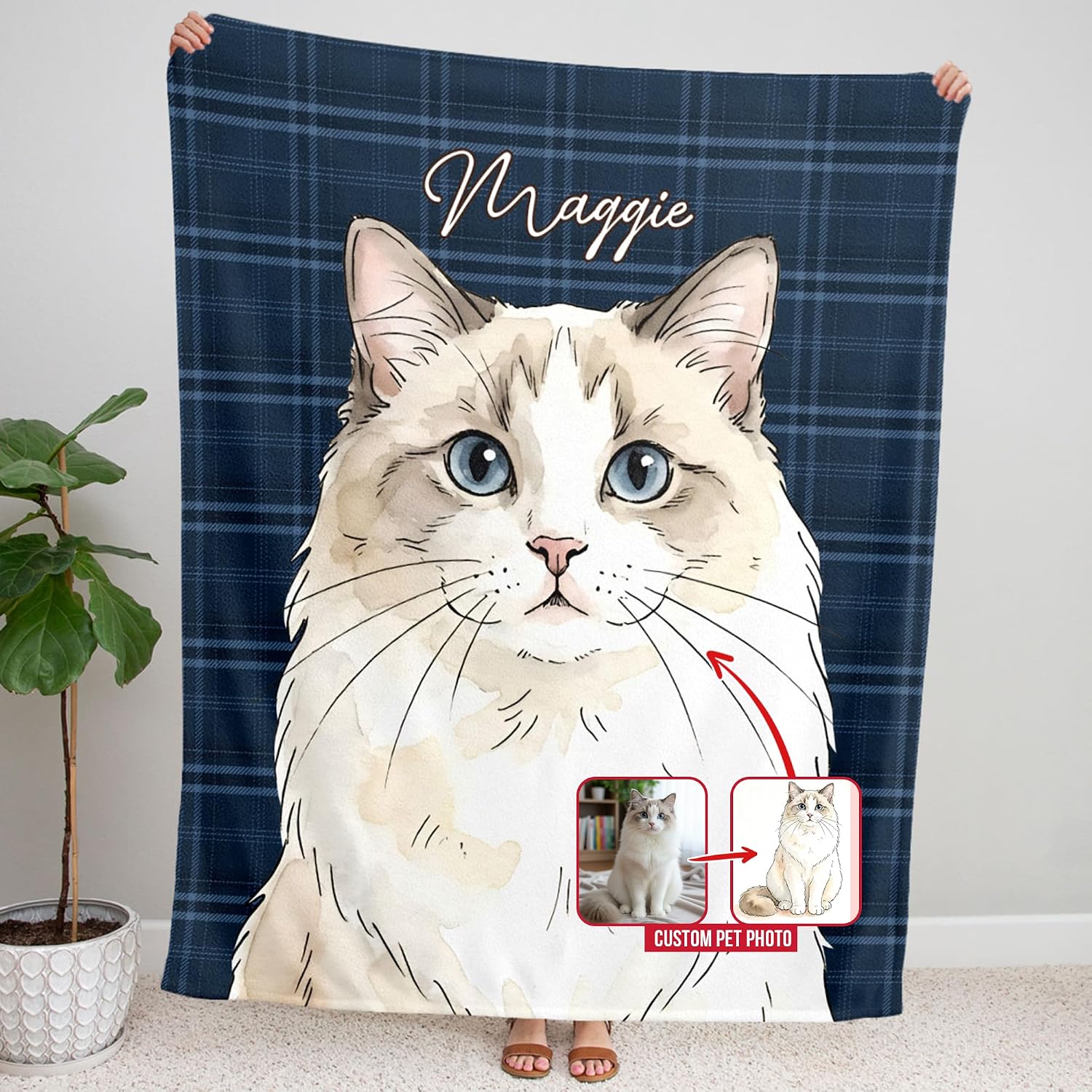 Custom Pets Photo Blanket, Personalized Pet Face Blankets, Blanket with Pet Names, Cat Gifts for Women 2