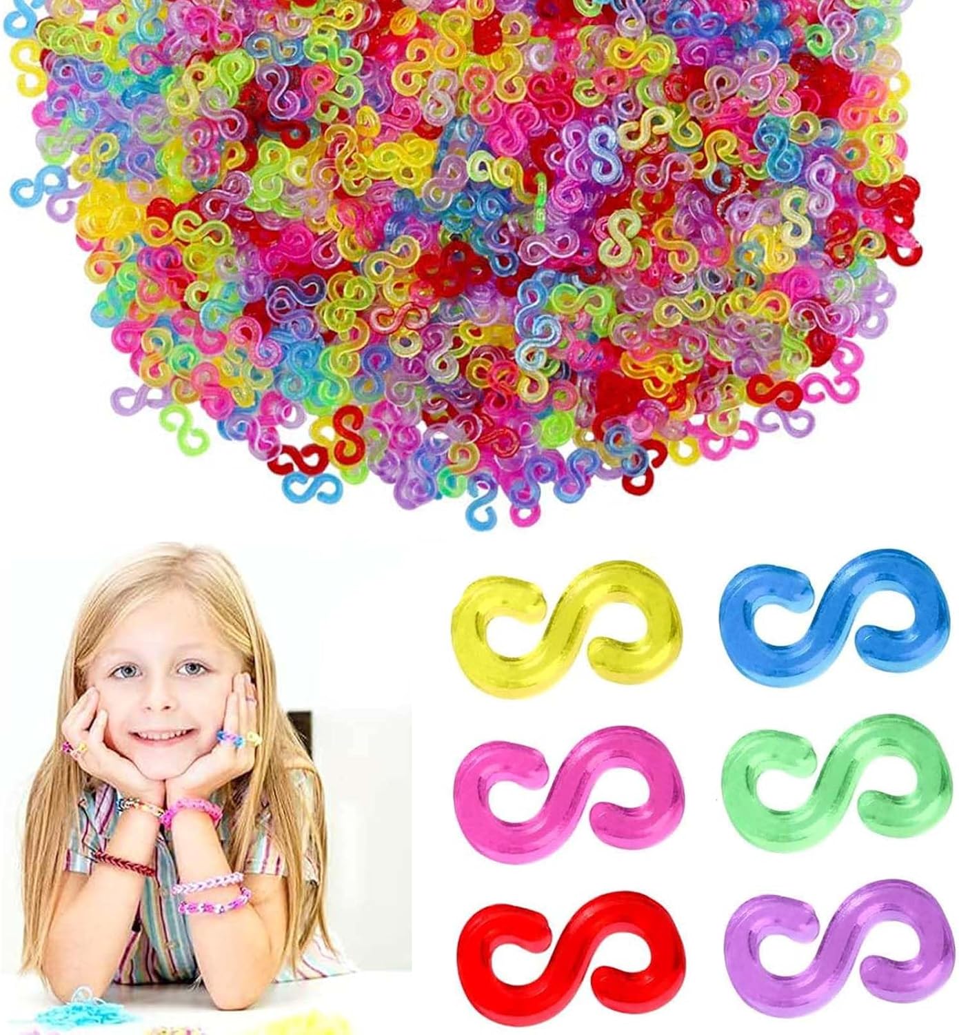 500PCS Loom Bands S Clips,Colorful S Clip,DIY Bracelet Woven Connector