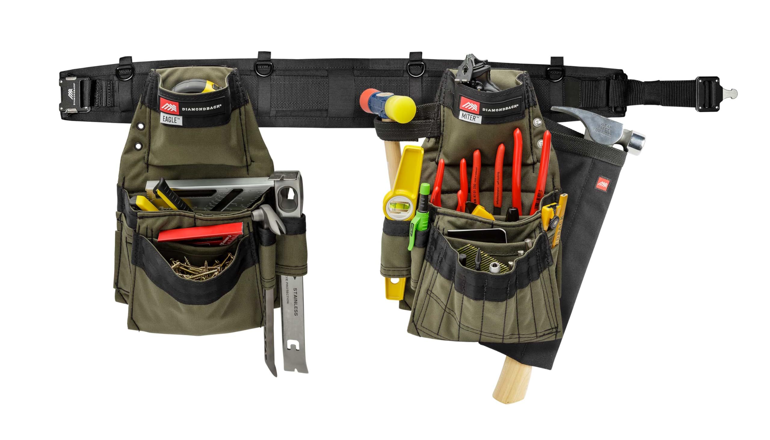 Diamondback Artisan Toolbelt System - Complete with 1 Padded Work Belt, 2 Tool Belt Pouches & 1 Hammer Holster - Versatile Right-Handed Remodeler,