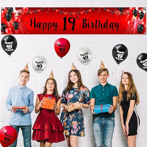 Miniatura 5 de Cartel de feliz cumpleaños 25 con kit de arco de globos, color rojo y negro, decoraciones temáticas de fiesta de cumpleaños de 25 años, pancarta