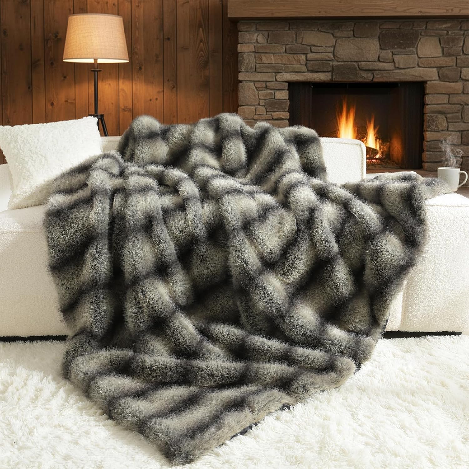 HORIMOTE HOME Faux Fur Throw Blanket | Fluffy Fur Grey Blanket– No Shedding, Ultra-Soft & Luxurious Cosy Throws for Sofas, Couch & Bed Decor (125x150cm)