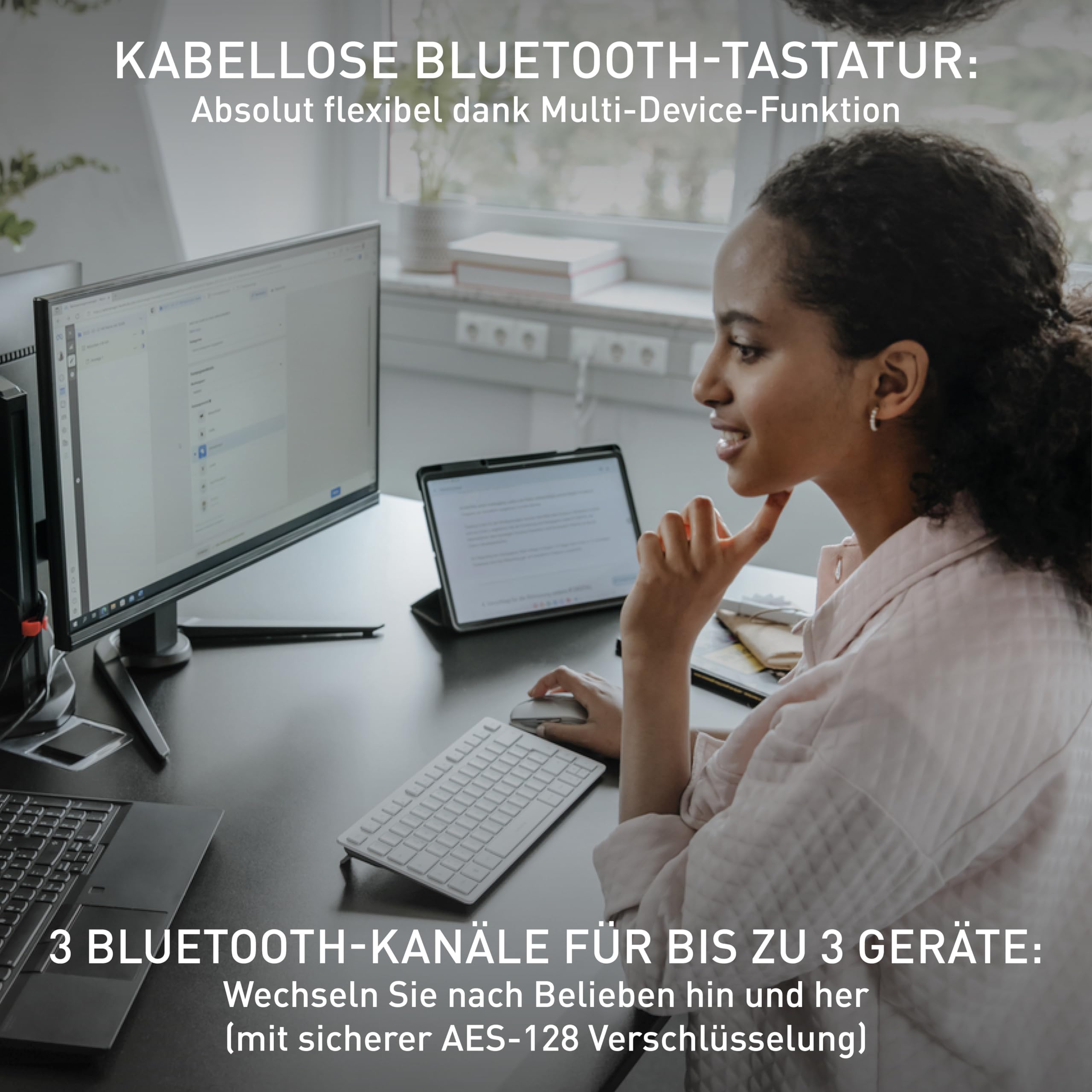 CHERRY KW 7100 MINI BT, Kompakte Bluetooth-Tastatur, Deutsch Cherry Blossom – Ansicht 2