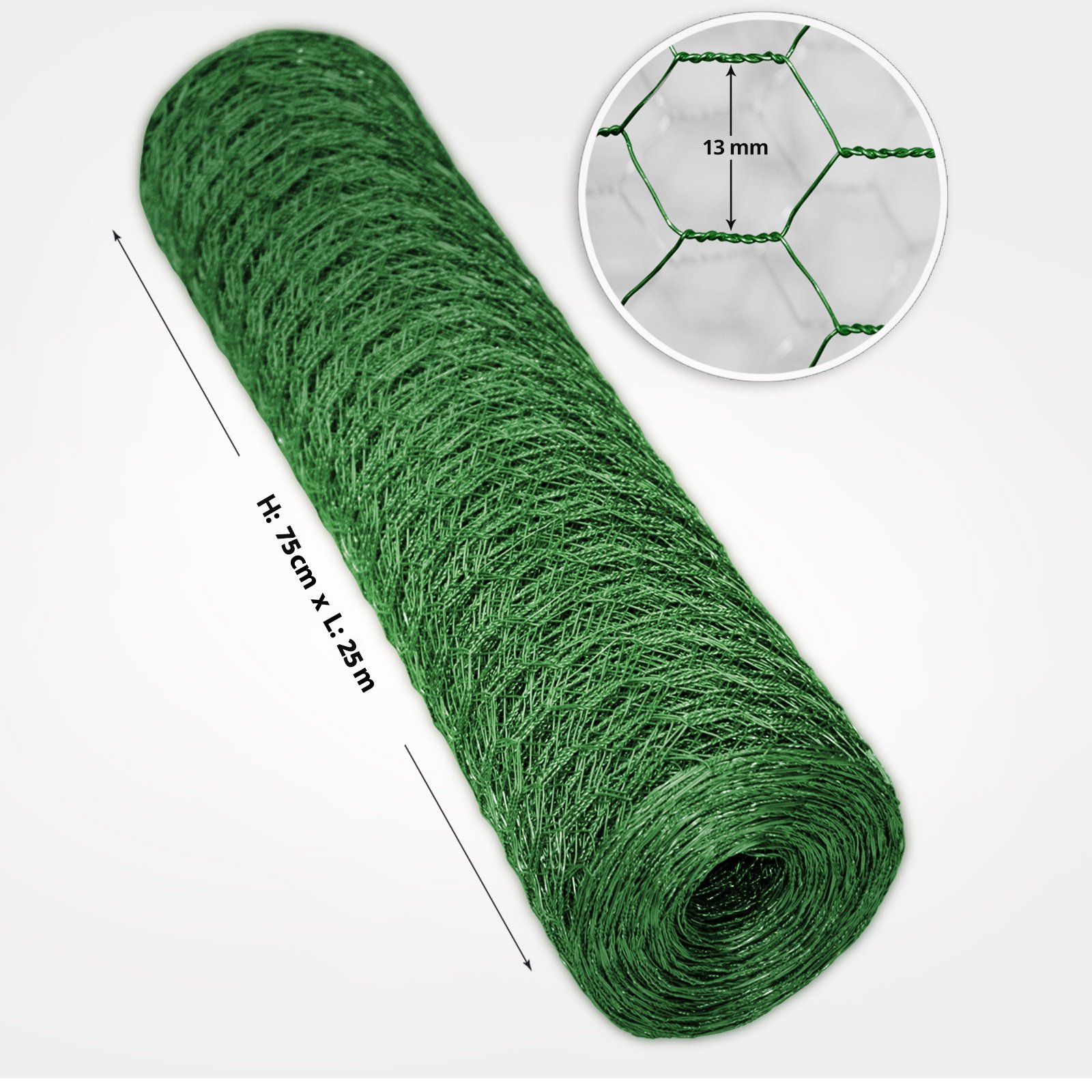casa pura Grillage Poule Vert | Jardin, Balcon, Animaux | Triple Torsion, Grillage Hexagonal | Plusieurs Tailles | Maille 13x13mm - Hauteur 75cm x 25m
