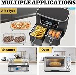 Air Fryer Rack for Ninja Dual Air Fryer Kannino 3pcs Layered Dehydrator Racks Stainless Steel Grilling Rack Rectangle Air Fryer Basket Tray with Clip and Heighten Feet Pad for Double Basket Air Fryers