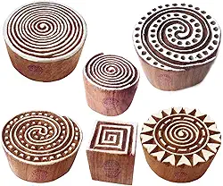 Carimbos de tecido esculpidos à mão em forma redonda de blocos de madeira (conjunto de 6)
