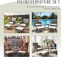 Vista 7 de Juego de 5 muebles de patio al aire libre con mesa y otomana para exteriores, juego de patio de mimbre bistró