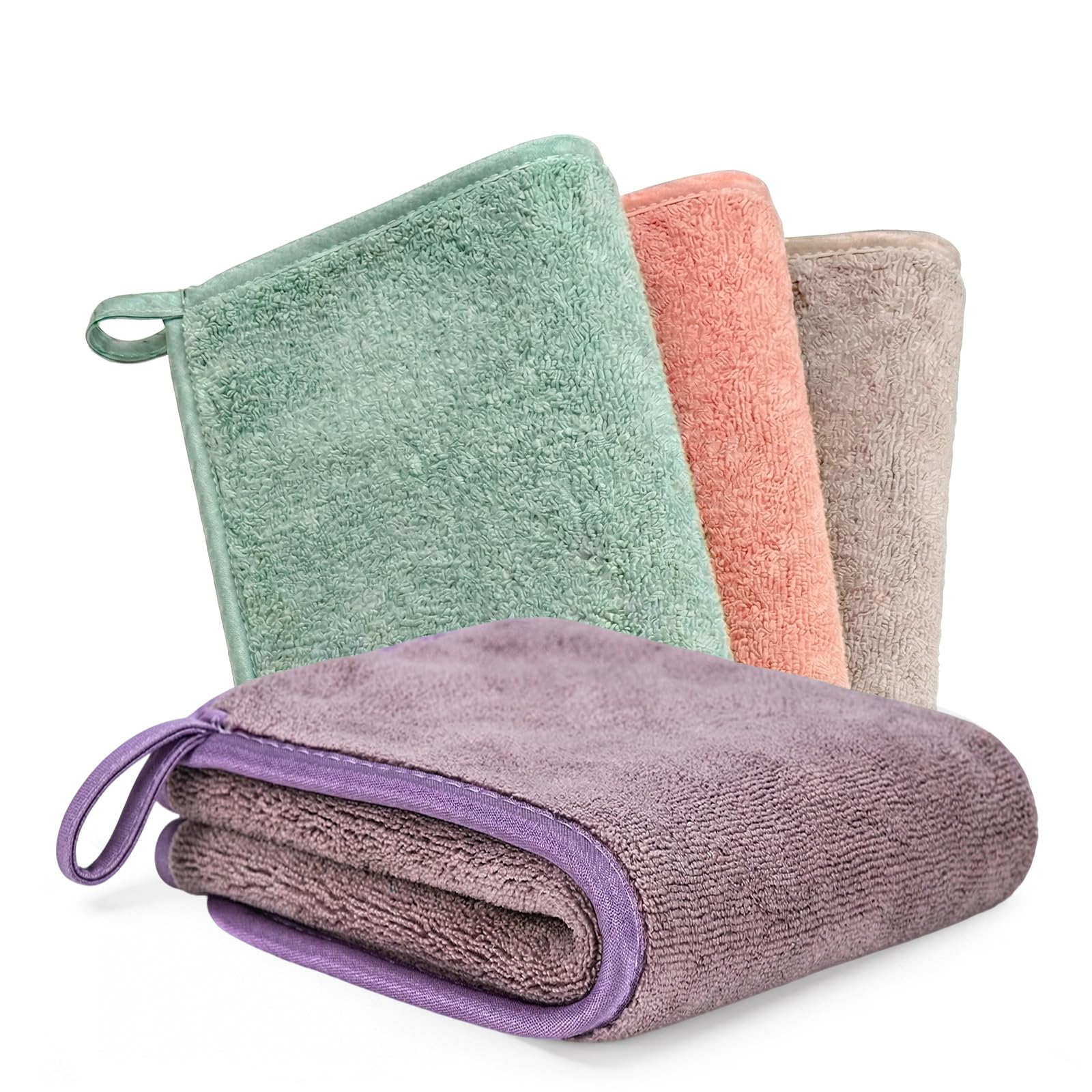 One-Step Cleaning & Drying Cloths Streak-Free for Glass, Mirrors & Windows – Ultra Absorbent Double-Layer Thickened Microfibre Cloths 30x40cm with Hanging Loop for Kitchen, Bathroom & Car (Pack-4)