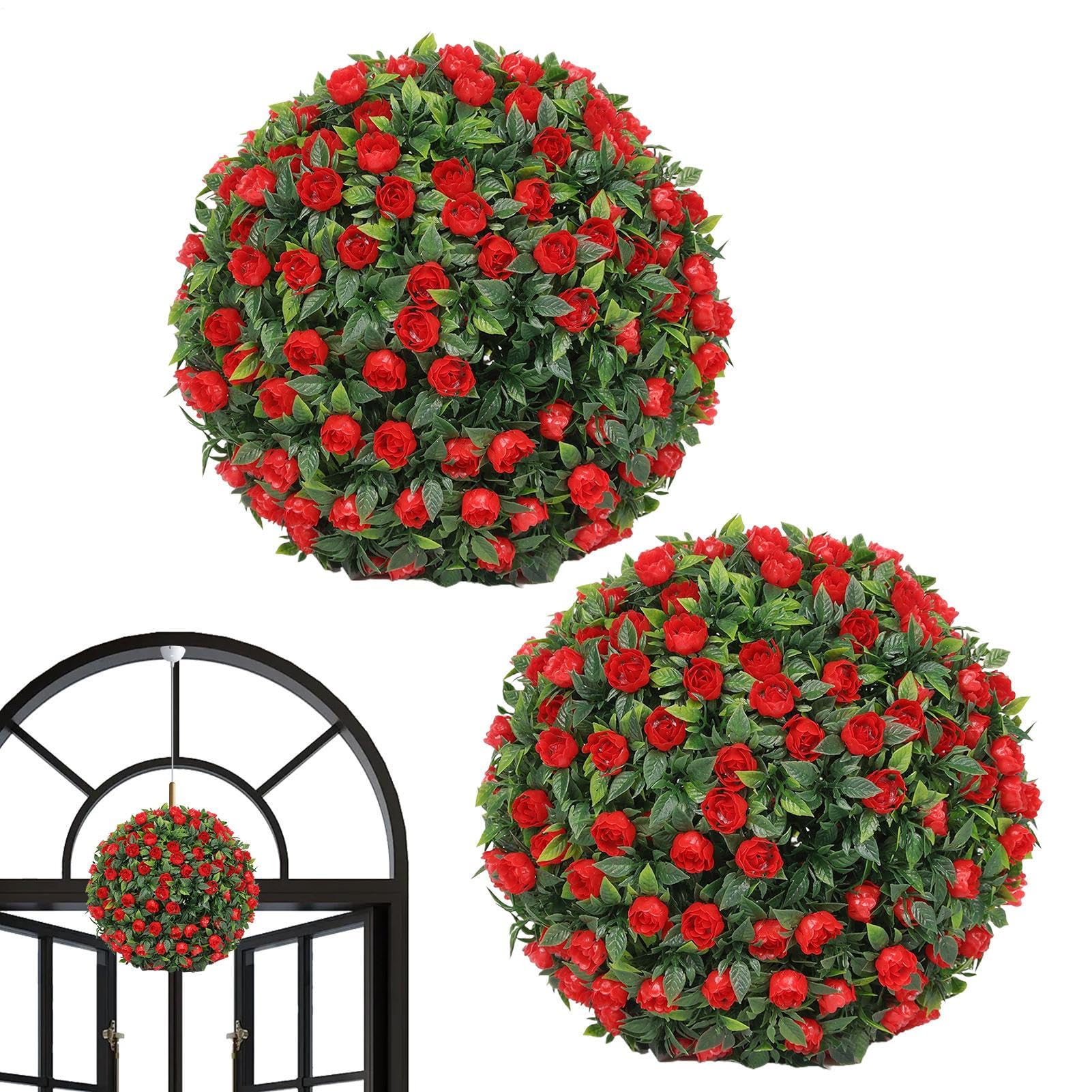 Generico Palle Topiarie Fiori Artificiali,Piante Finte Sferiche in Bosso | 2 Pezzi Decorazioni da Appeso per Interni ed Esterni Portico Giardino Terrazzo Balcone