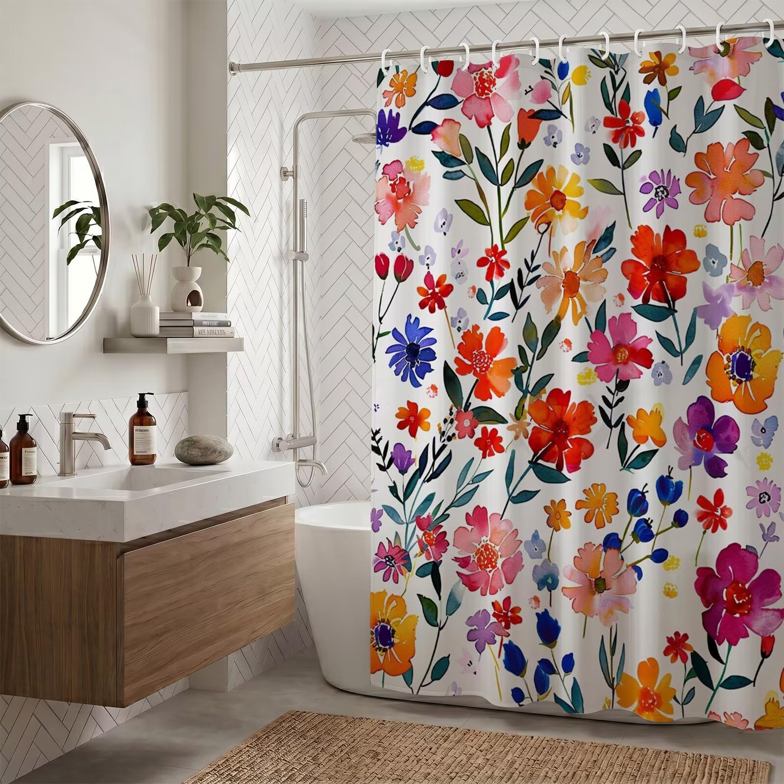 Rideau de douche fleurs sauvages 140x190cm polyester lavable ZO-845