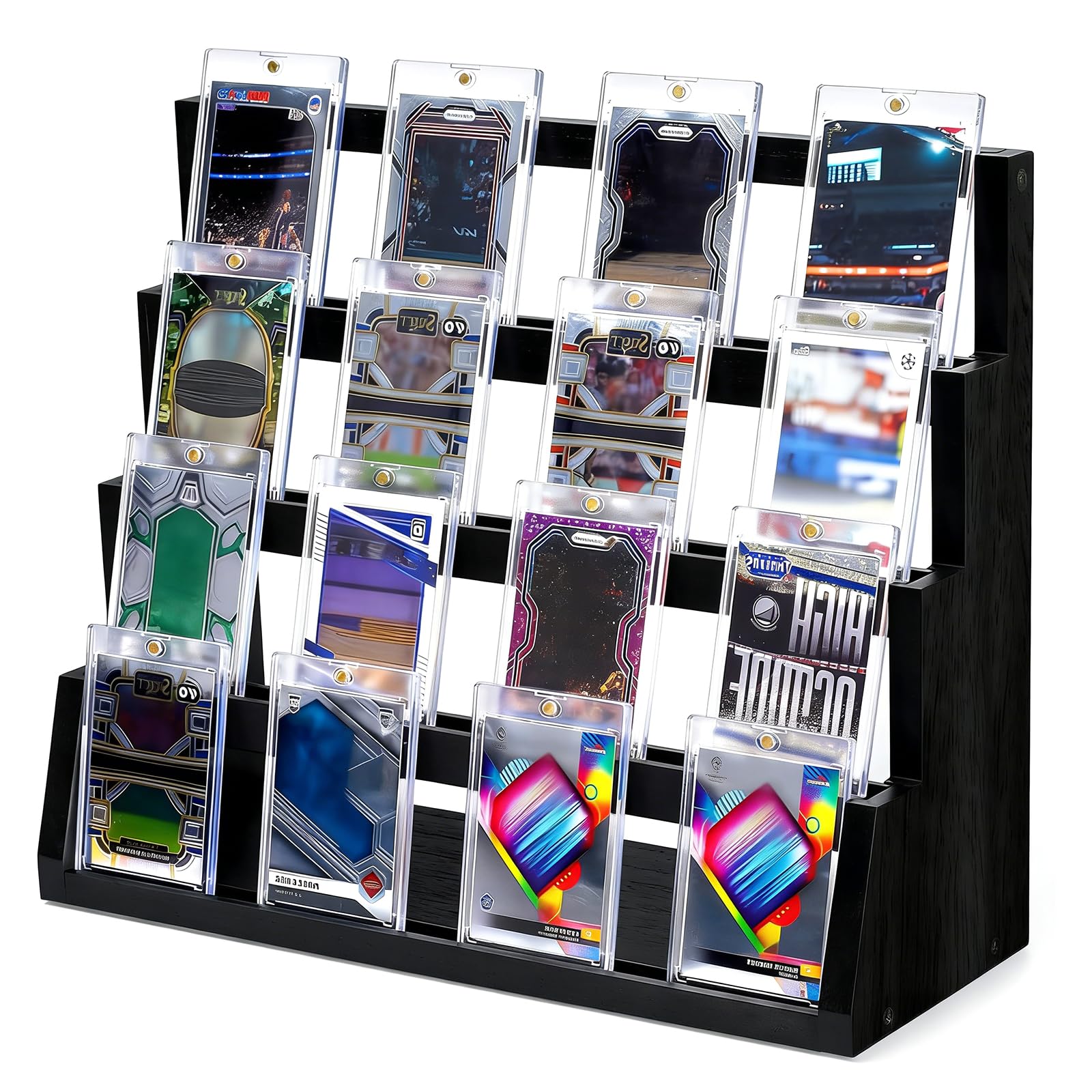 Tsophreniq Excellent Wooden Trading Card Holder Specially Designed for Basketball Football Baseball Cards Tabletop Collectible Showcase