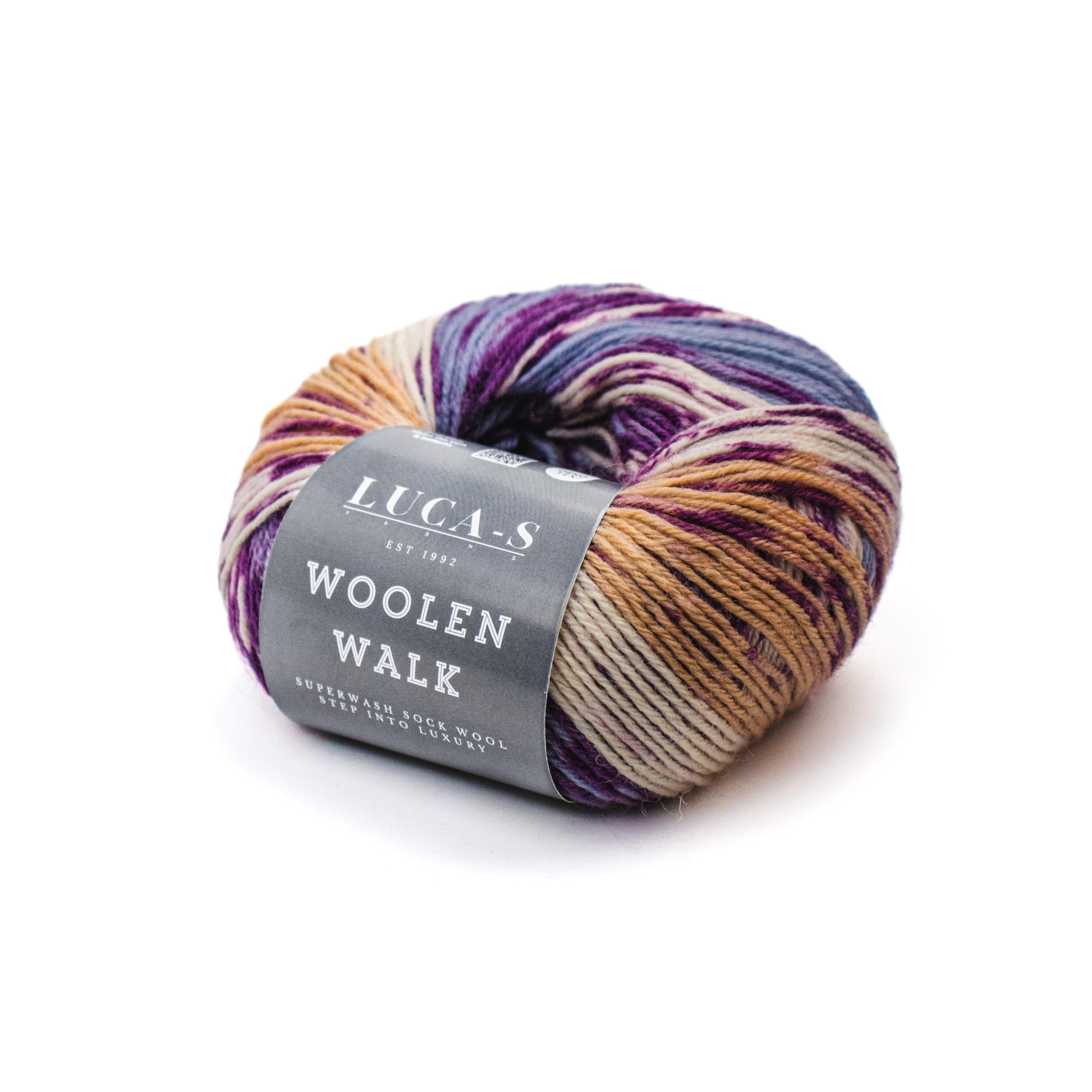 Superwash Sockenwolle zum Stricken, 4-fädiges Sockengarn aus 75 % reiner Wolle und 25 % Polyamid, 50 g Handstrickgarn für Socken