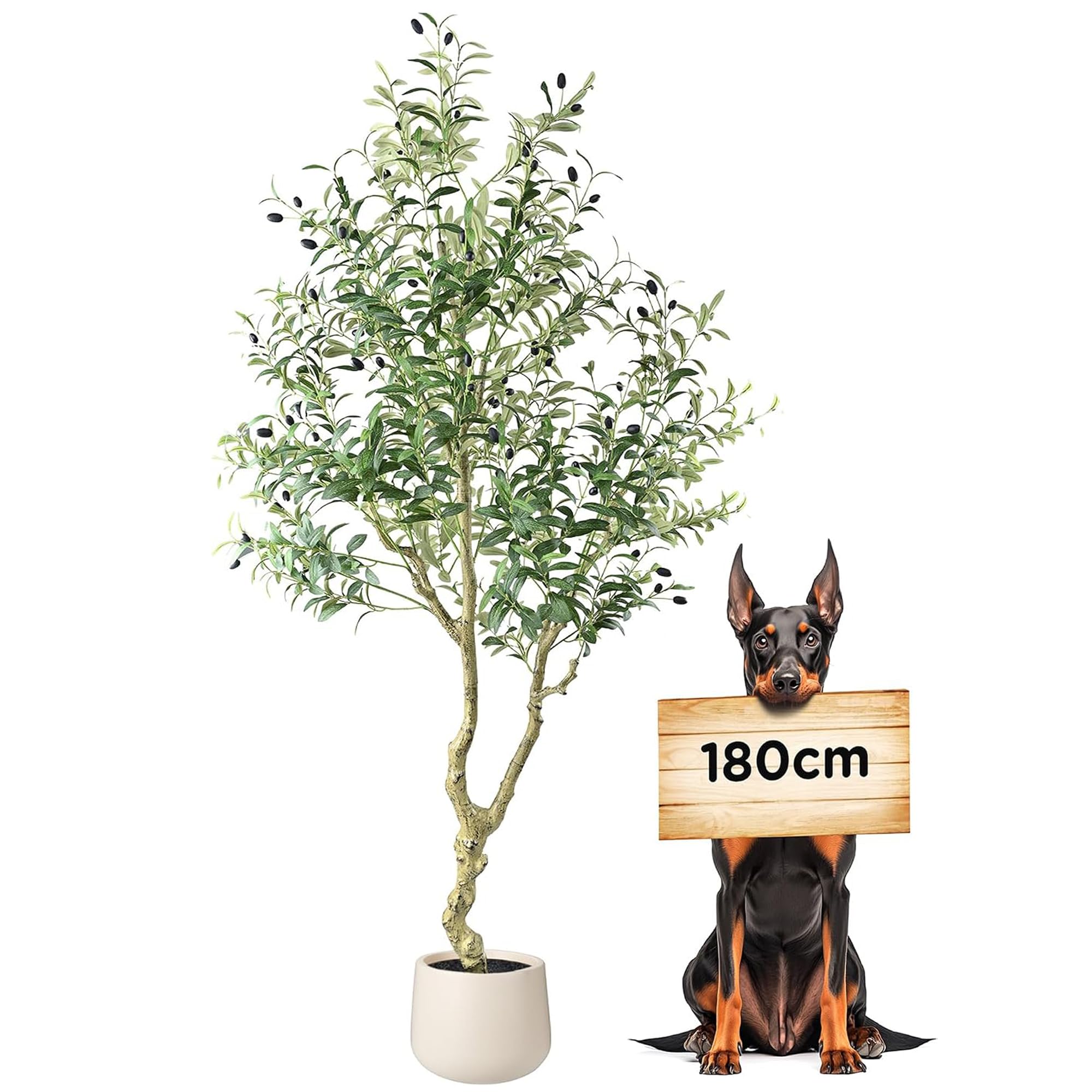 Árbol de olivo artificial con maceta, 180 cm, planta artificial grande, como real, exuberante, plantas artificiales, olivo, decoración para salón, dormitorio, oficina