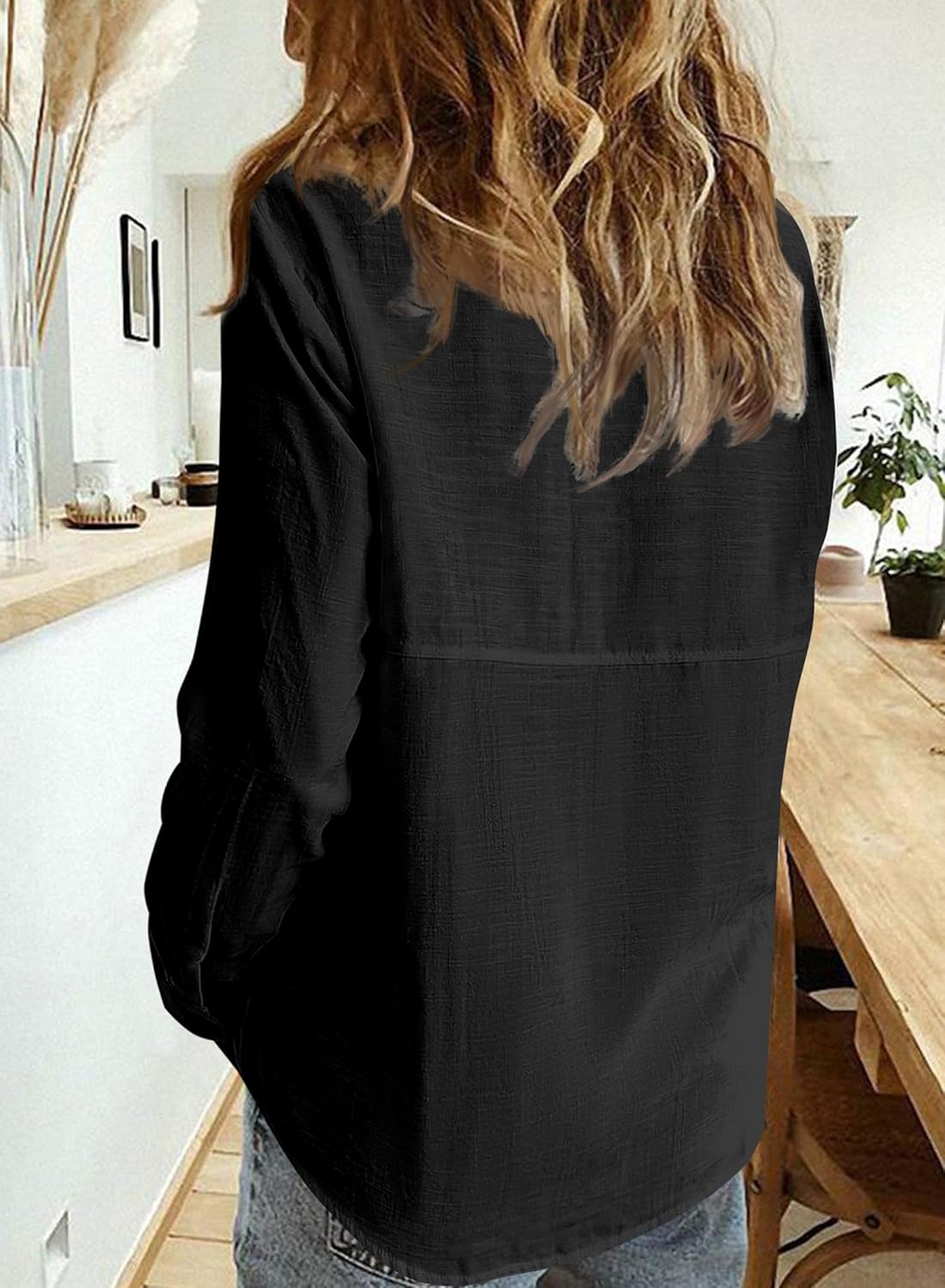 Women’s Linen Button Down Work Shirts Long Sleeve Solid Blouses - Image 2