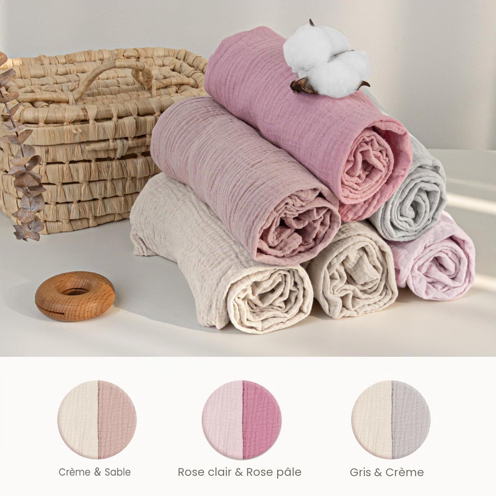 lulumoon Lot de 2 draps Housses en Mousseline de Coton, Drap Housse 90 x 40 cm de Matelas pour lit de bébé, lit de Berceau et lit de couffin(Gris Vert)