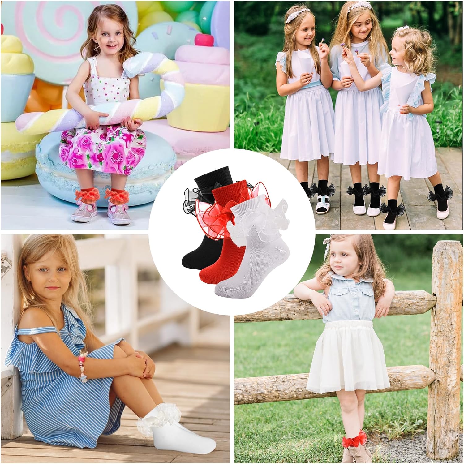 Girls Ruffle Socks Toddler Girl Frilly Dress Socks Double Lace Big Ruffles Fold Over Church Fancy Sock for Baby Kids - Image 8