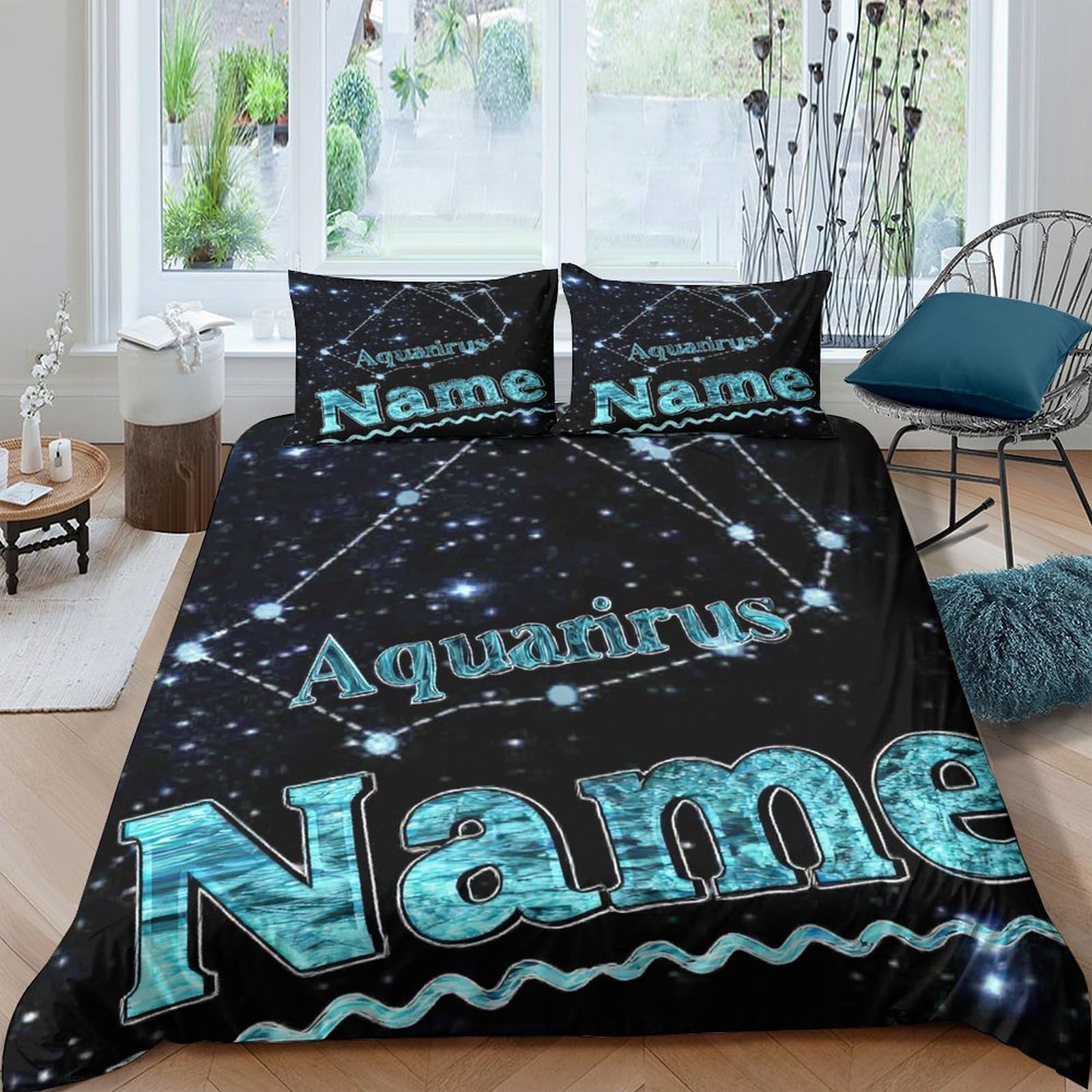 Ctjqhvkz Style-7 3D Printed Aquarius Constellation Fitted Sheet Microfiber Soft Starry Sky Bed Cover For Bedroom Dorm Decor Mattress Protection Single（135X200cm）