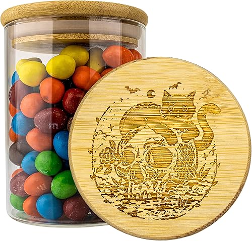 Hakuna Supply - Tarro de almacenamiento de vidrio con tapa decorativa de bambú hermética - Contenedor multiusos para hierbas té dulces Q-Tips etc