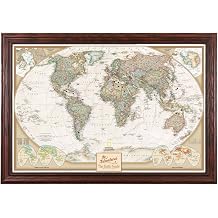 Canvas Executive World Map Pin Board Framed Travel Map with Pins for Wall Personalized Push Pin World Map for Tracking Journeys 27.5" x 39.5" Solid Wood Cherry Frame