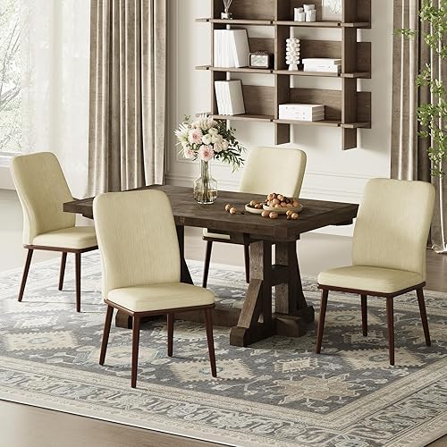 Miniatura 3 de Juego de 2 sillas de comedor tapizadas, modernas sillas de cocina con respaldo alto, silla de comedor de tela acolchada con patas de madera maciza