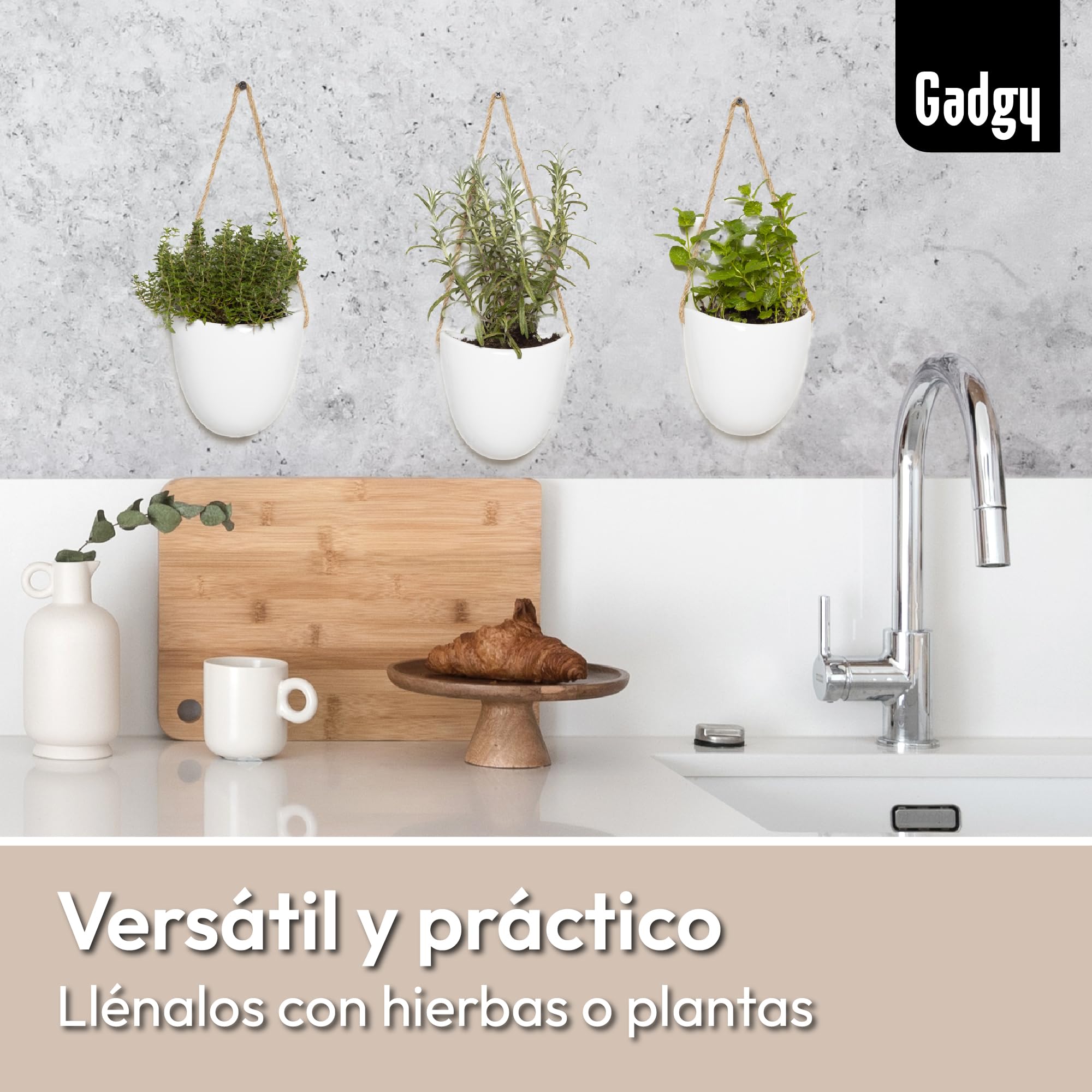 Gadgy Macetas Colgantes | Set di 3 Macetas para Colgar | Macetero Colgante | Maceteros Colgantes | Adornos para Cocina | Plantas Colgantes Interior | Decoracion terraza |Macetero Pared