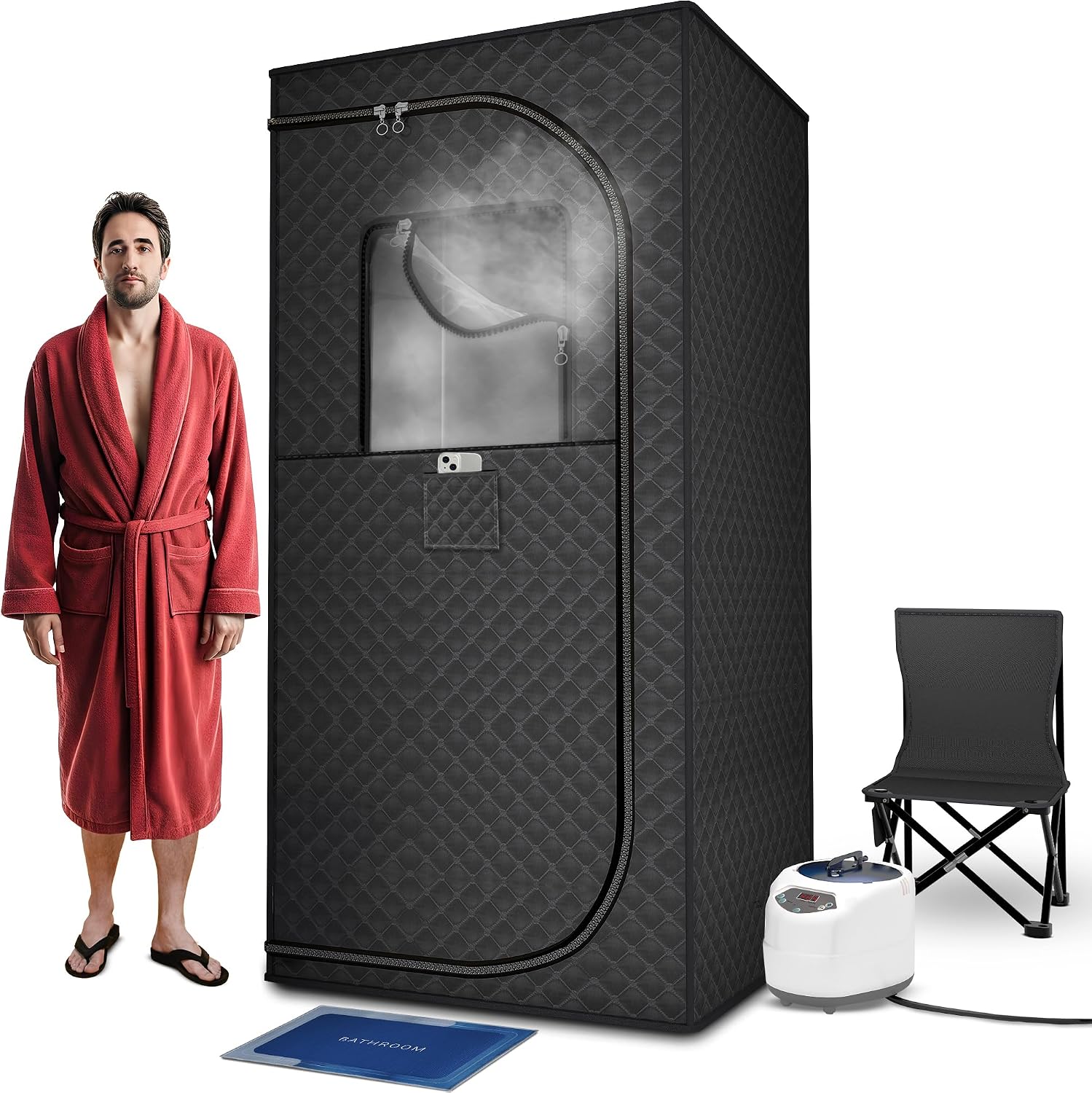Gorilla Gadgets Portable Sauna Box for Home, Portable Steam Saunas for Home 9 Heating Levels, 2.8' x 2.8' x 5.10' with 3L/1500W Steamer, Remote Control (SSP, BLK)