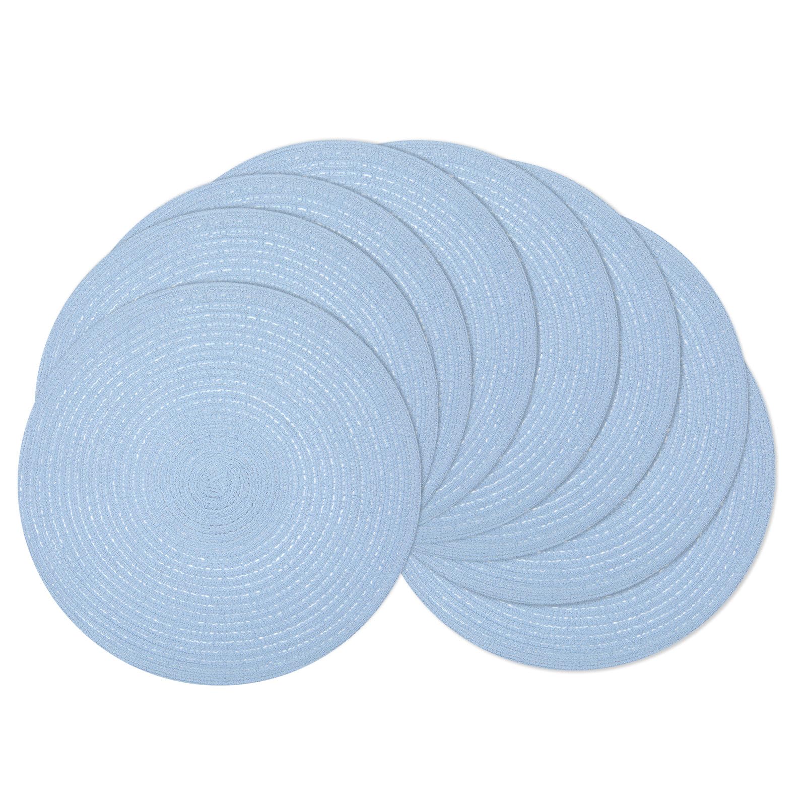 SHACOS Round Braided Placemats Set of 8 Washable 15 inch Round Non Slip Table Place Mats for Dining Tables Wedding Party Decor (Light Blue, 8)