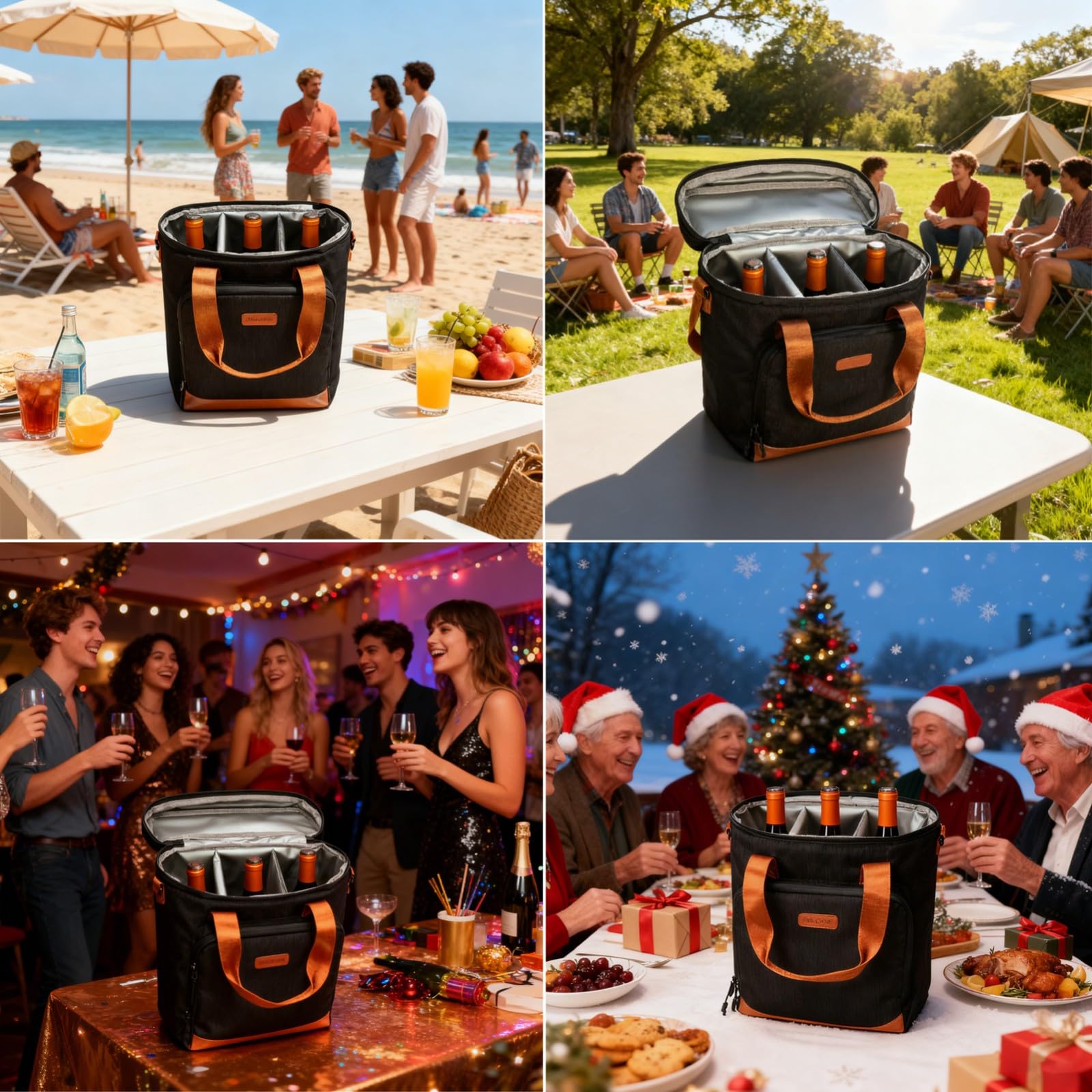 3 Bouteilles Bouteille de Vin et Champagne, Sac Isotherme Bouteille Vin avec Compartiments Amovibles et Bandoulières – Idéal Cadeau,Vin,Tourisme,Bateau,Noël,Pique-Nique,Camping(Grey)