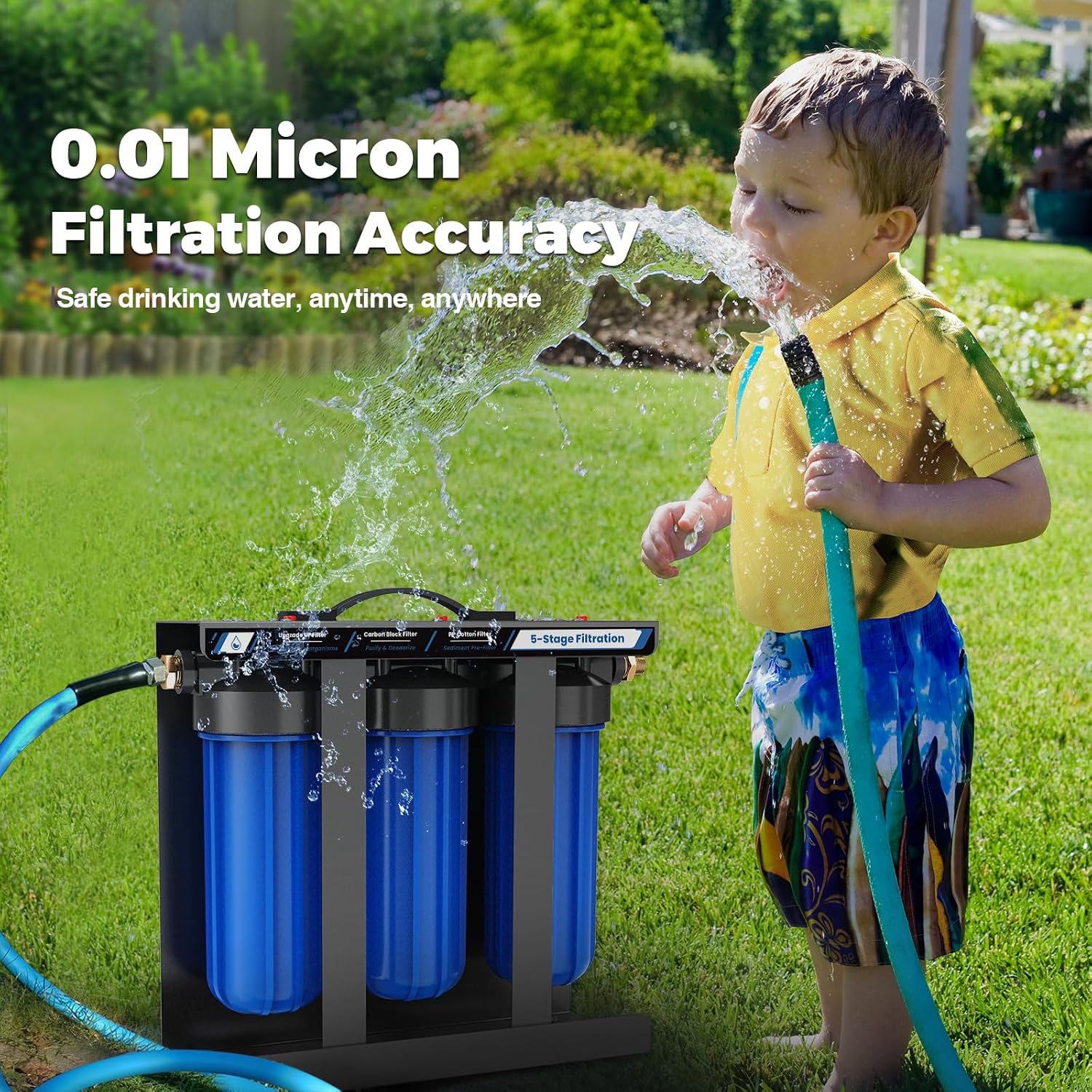 RV Water Filter System,5-Stage Water Filtration for Rvs and Campers, 0.01 Micron Filters Out Sediments, Chlorine, Vocs, Heavy Metals, Odors for Travel Trailers, Boats, 1/2" Inlet/Outlet image 2