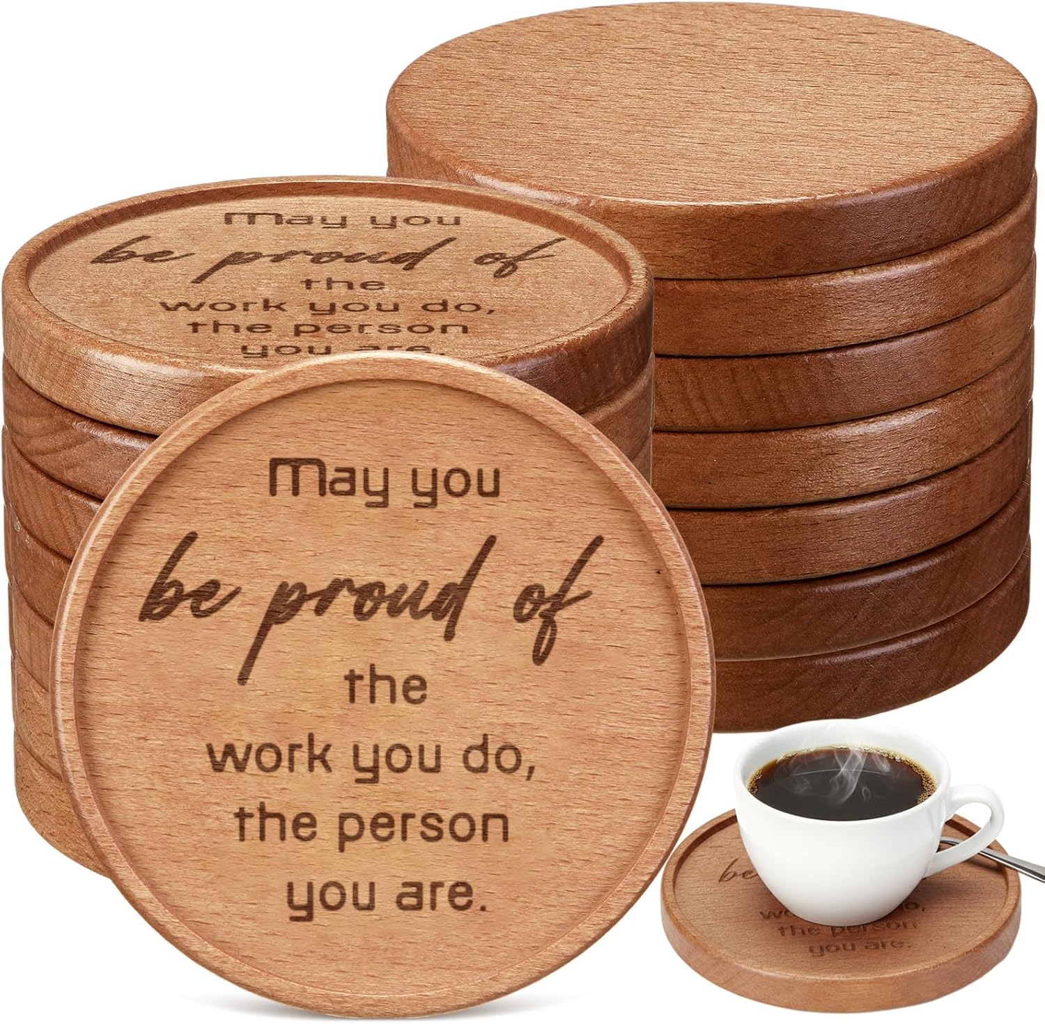 12 Pcs Christmas Thank You Acacia Coasters Appreciation Gifts for Employee 4 Inches Round Wooden Coasters for Teachers Colleagues Home Party Favors Desk Table Protection Supplies(Awesome)