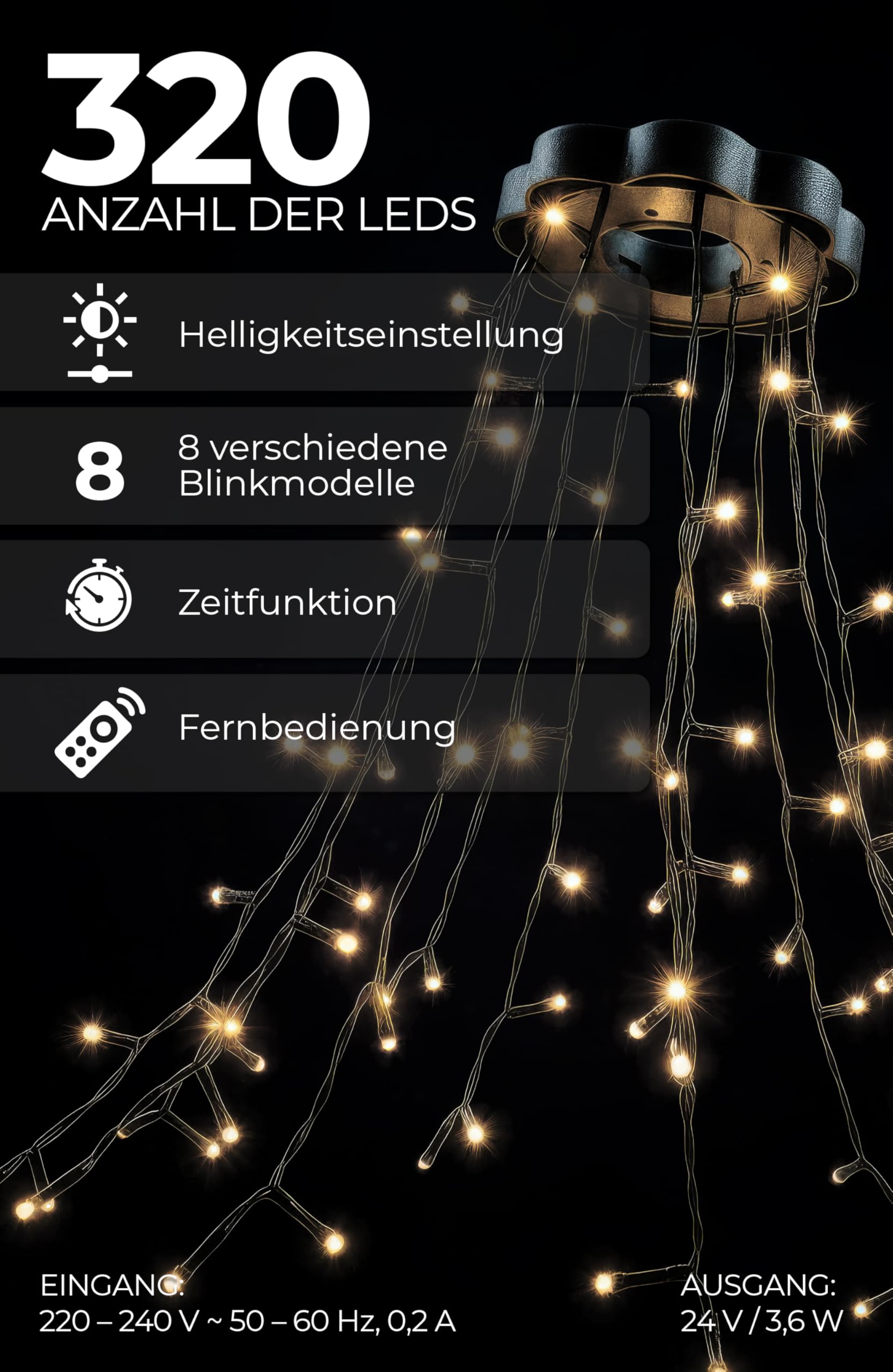 Künstlicher Weihnachtsbaum 150 cm 2-in-1 Set, Dichte PVC-Zweige, Tannenbaum Künstlich mit Lichterkette, Stabiler Christ