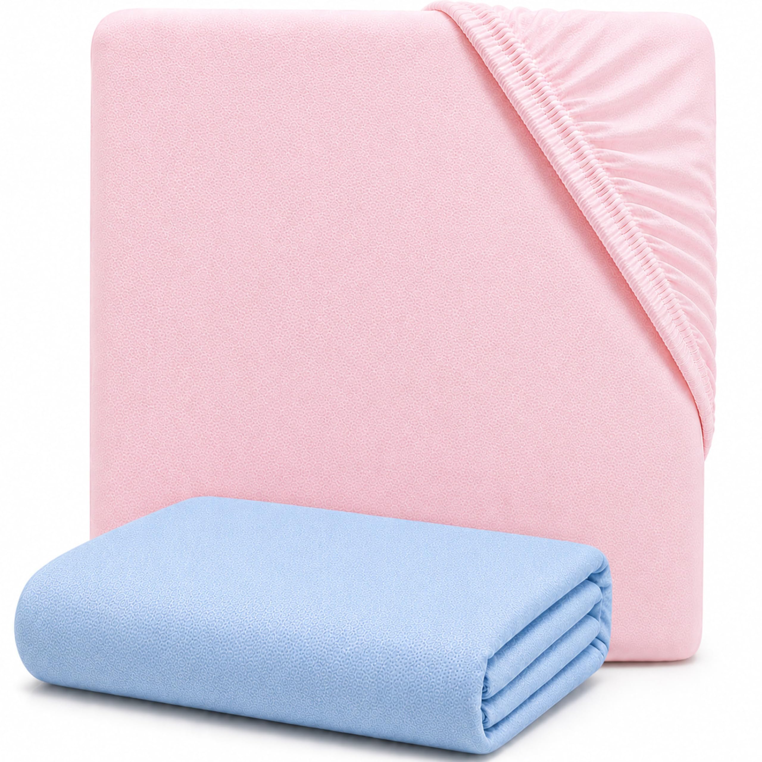 Dudu N Girlie Jersey Cotton Fitted Cot Sheets, 60x120cm, Pink & Blue