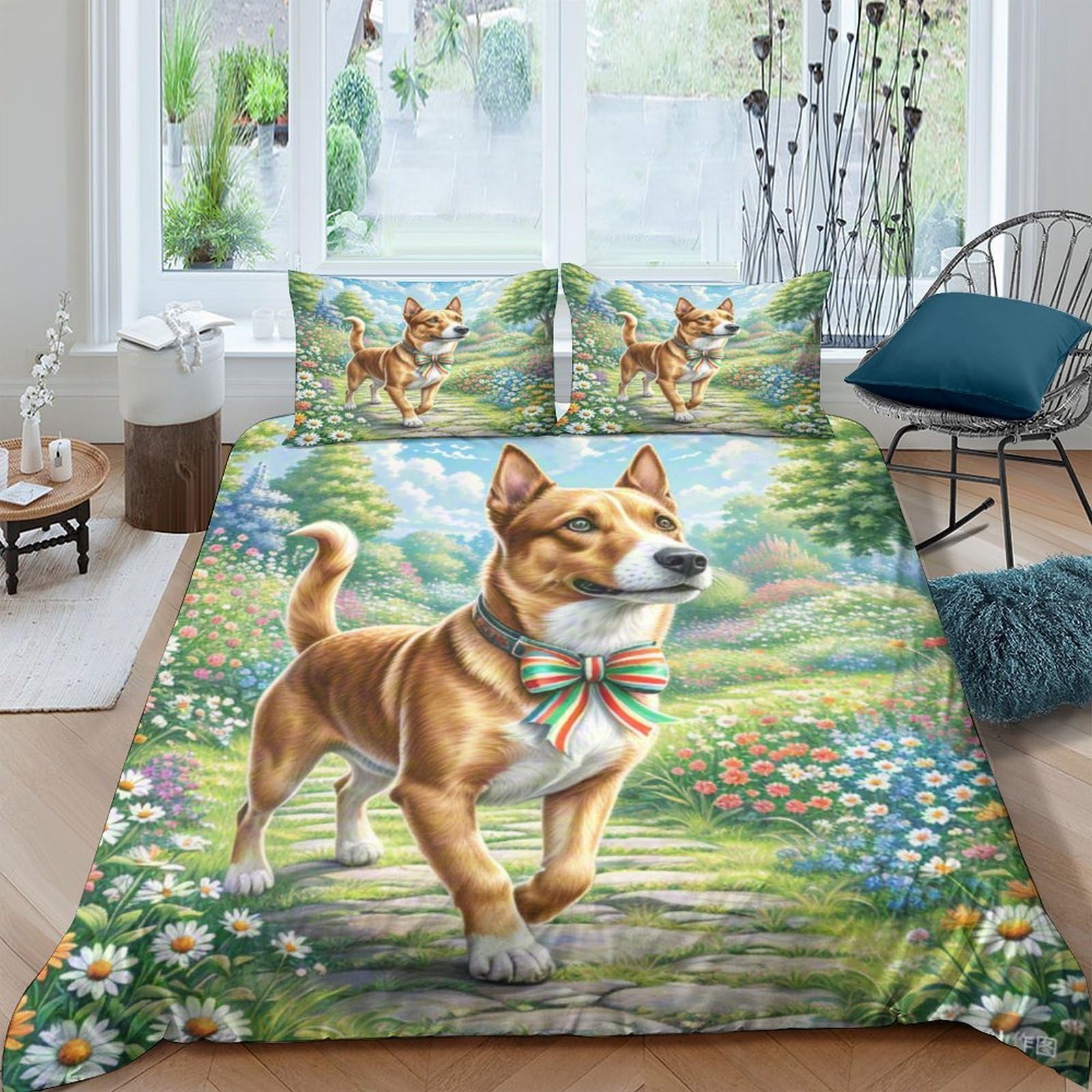 Housse de couette Boston Terrier anti-glisse avec fermeture éclair cachée 220x240