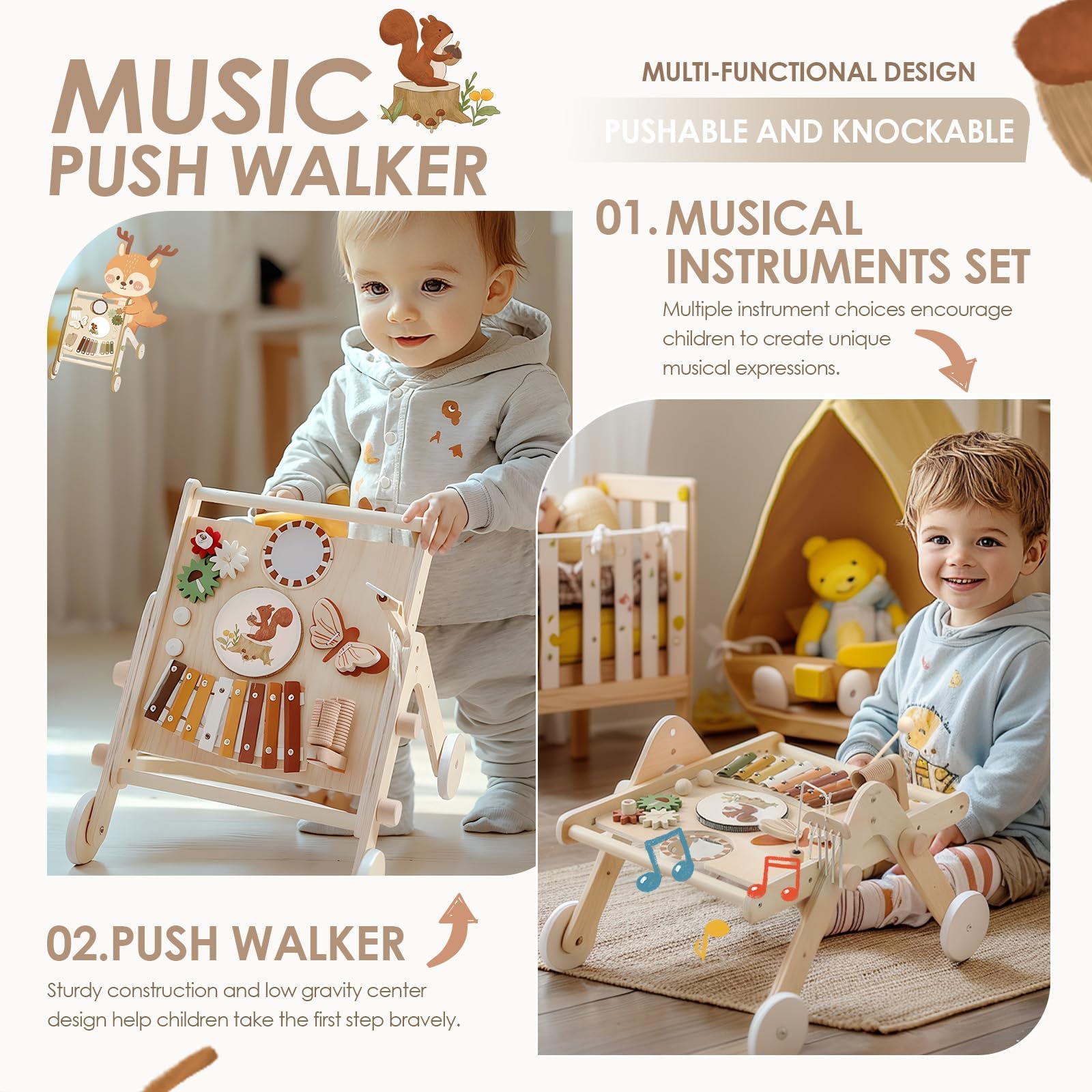 Passeggino in legno per bambini