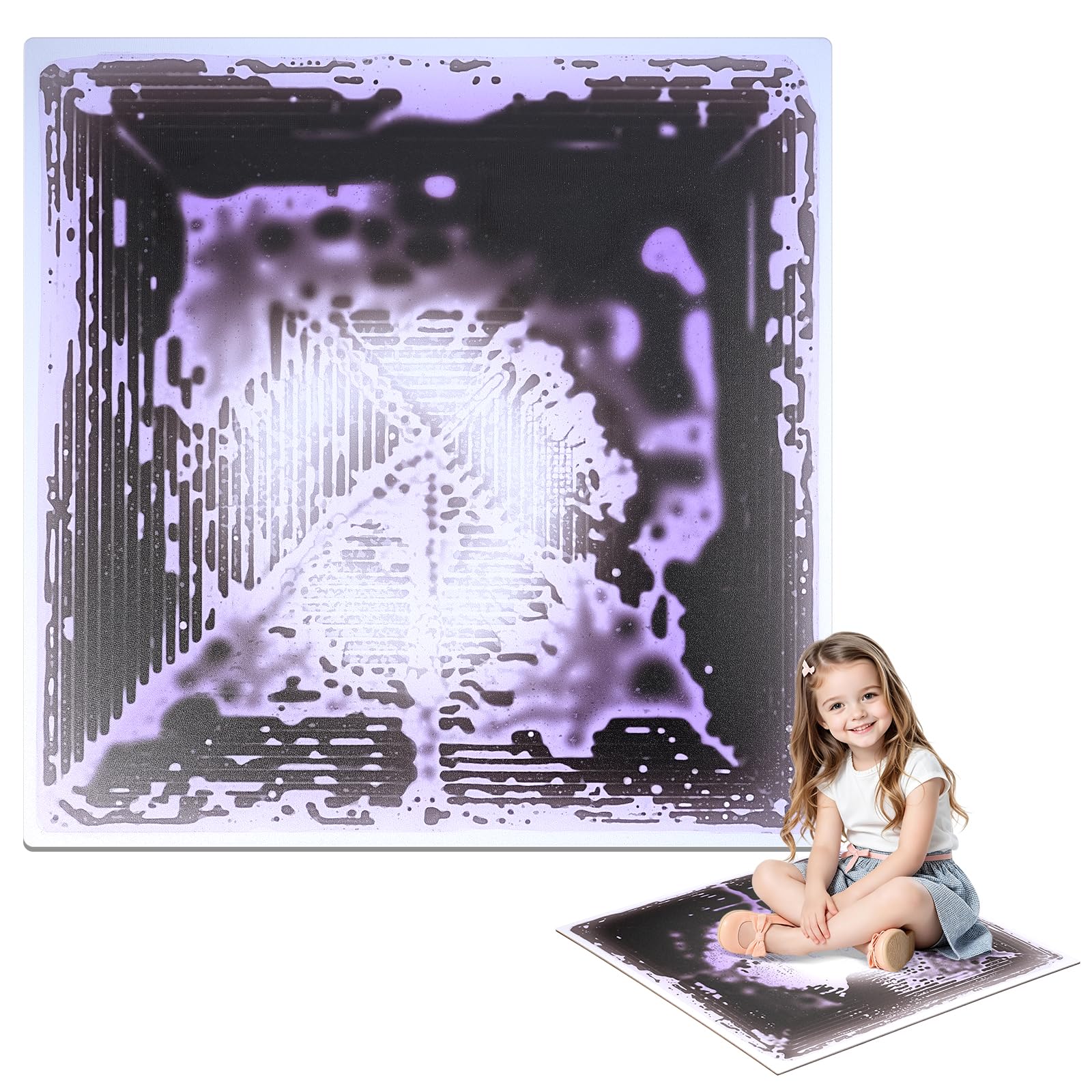 Grand tapis sensoriel liquide - 50 x 50 cm - Violet et noir - Avec surface mate - Jouet sensoriel en PVC certifié CE/EN71 pour autisme et salle de thérapie