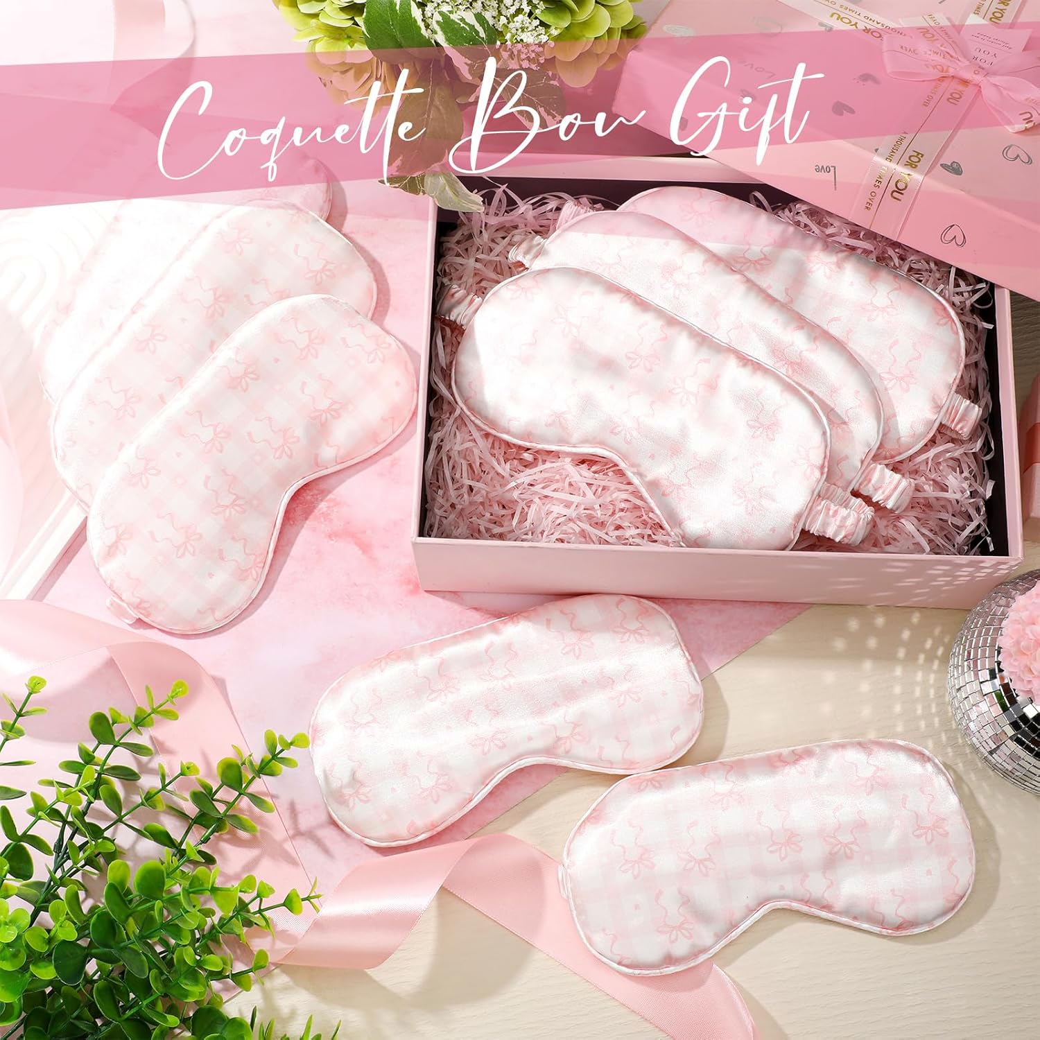 Honeydak 12 Pcs Silk Sleep Masks for Women Girls Pink Bow Party Favors Adjustable Eye Masks for Birthday Sleepover Spa Sweet 16 Party Gifts - Image 5