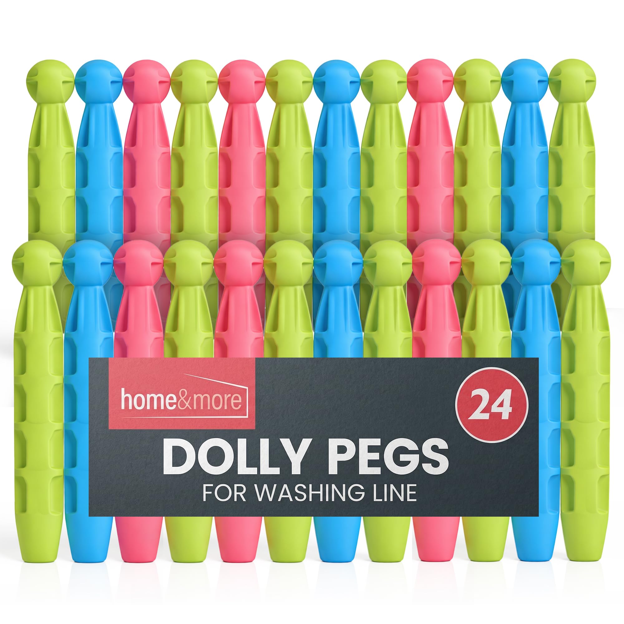 SOL 24pk Dolly Clothes Pegs for Washing Line, Heavy Duty Plastic Clips, Extra Strong Grip, Weather-Resistant, Ideal for Drying Laundry Outdoors or Indoors, Keeps Garments Secure in All Conditions