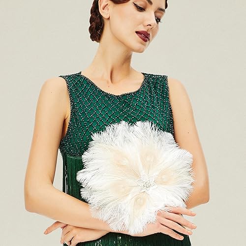 Miniatura 2 de BABEYOND Ramo de plumas de novia vintage de los años 20, abanico de plumas de avestruz, ramo de dama de honor de cristal de los años 20, ramo de